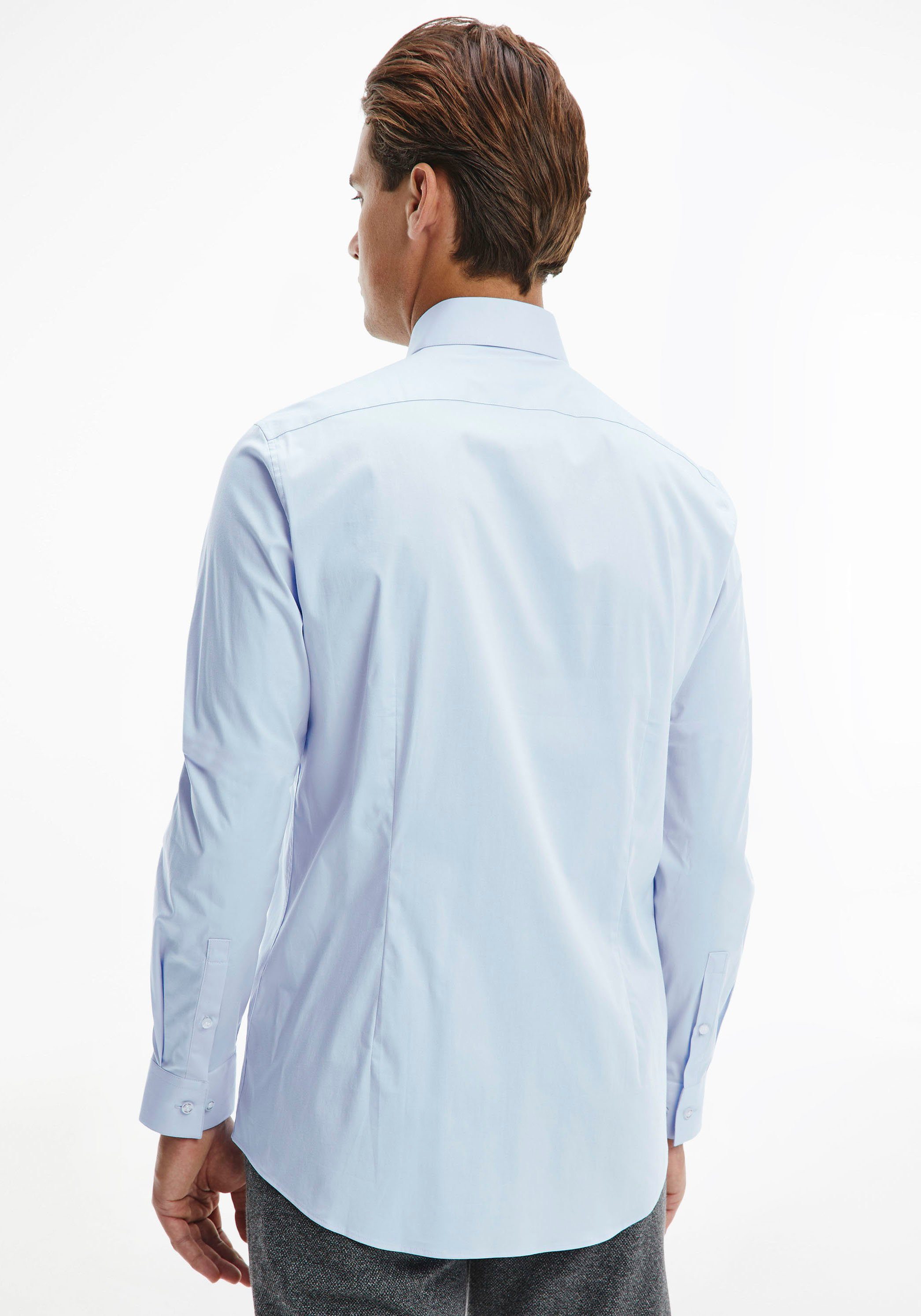 Calvin Klein Businessoverhemd POPLIN STRETCH SLIM SHIRT met kent-kraag, logoprint op borsthoogte