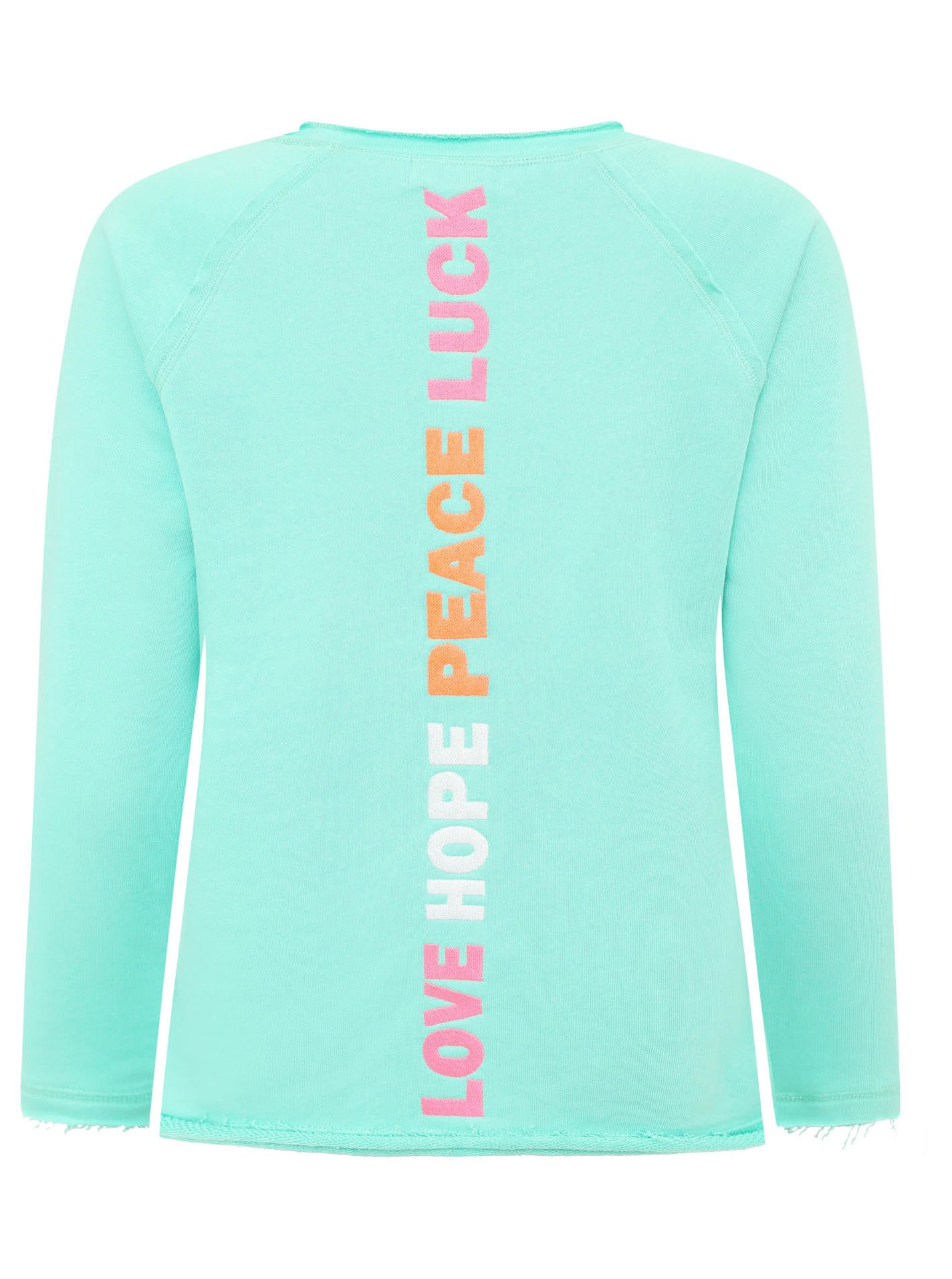 Zwillingsherz Sweatshirt Love Smile Luck met used-look randen en borduursel voor en achter