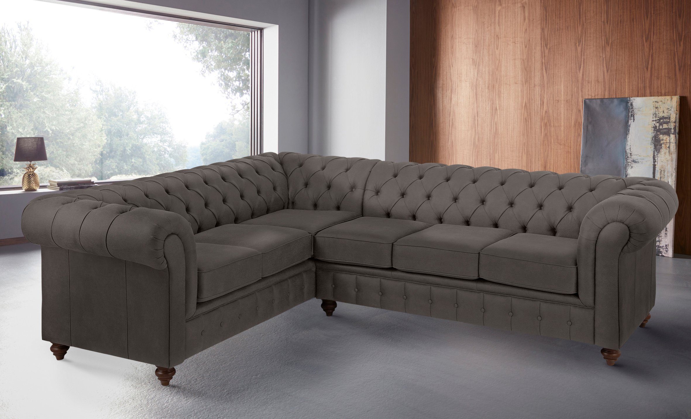 Home affaire Chesterfield-bank Chesterfield hoekbank, ook in leer L-vorm hoogwaardige knoopdetails, langer gedeelte links of rechts naar keuze
