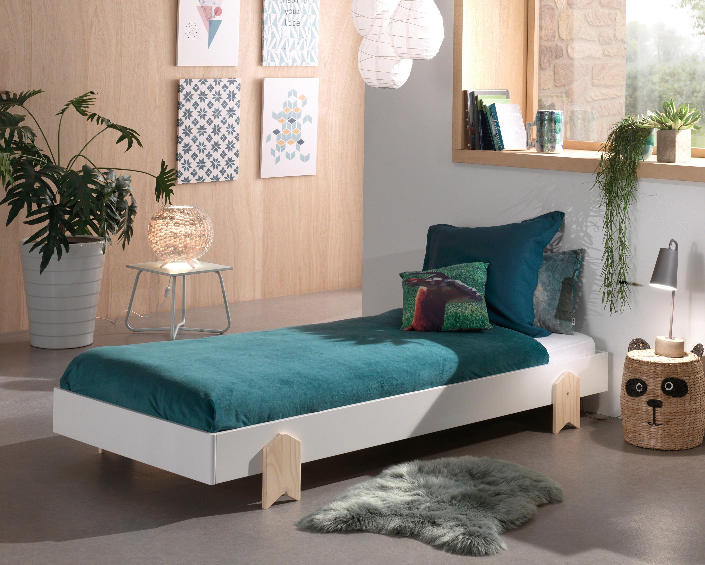 Vipack Kinderledikant Modulo Tienerbed, 1-persoons, stapelbed met poten in pijl-look eenpersoonsbedden wit