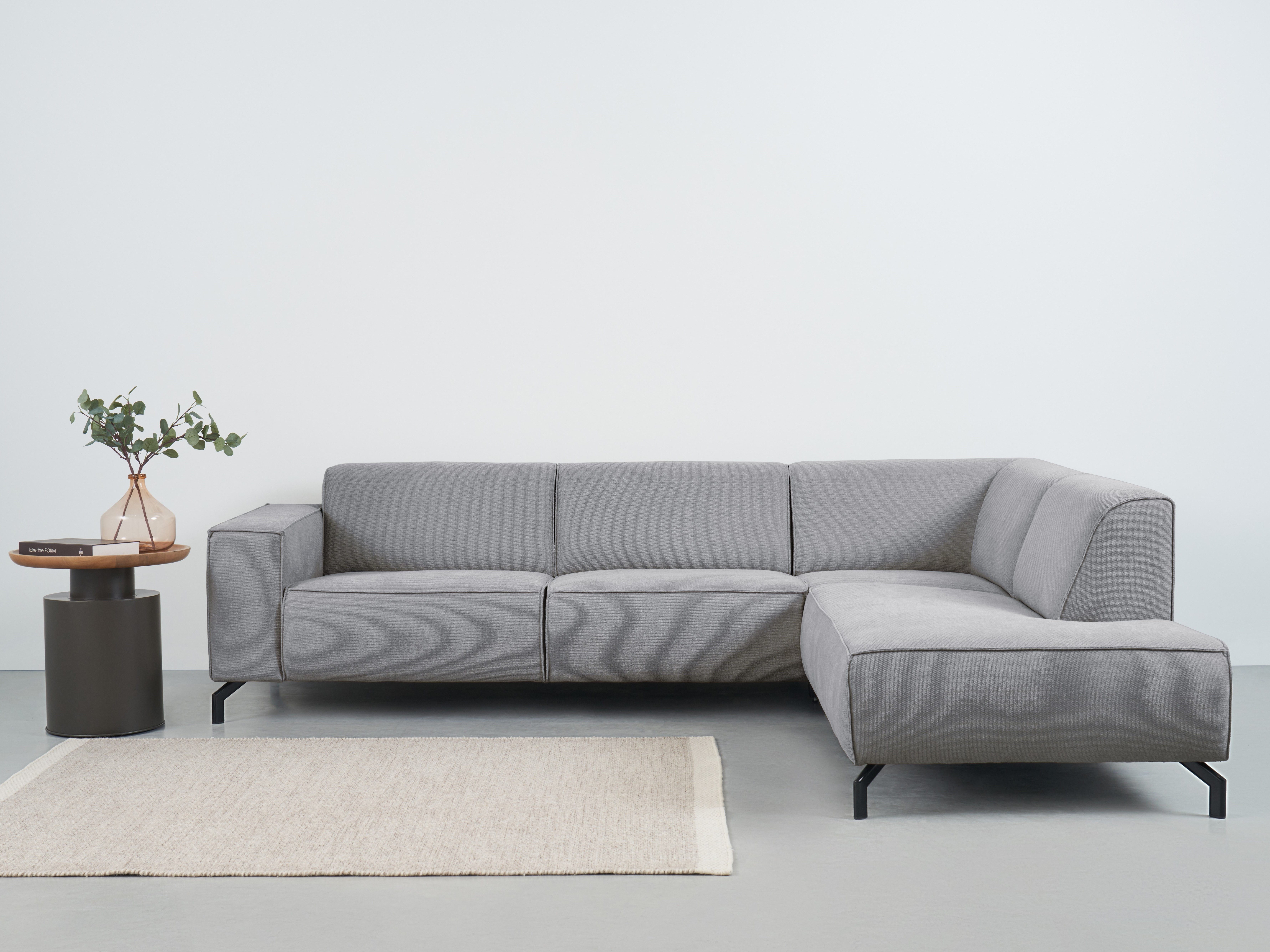 Places of Style Hoekbank Lorcan, breedte 275 cm, zacht zitgevoel met zwarte metalen poten, lederlook en zachte structuurstof