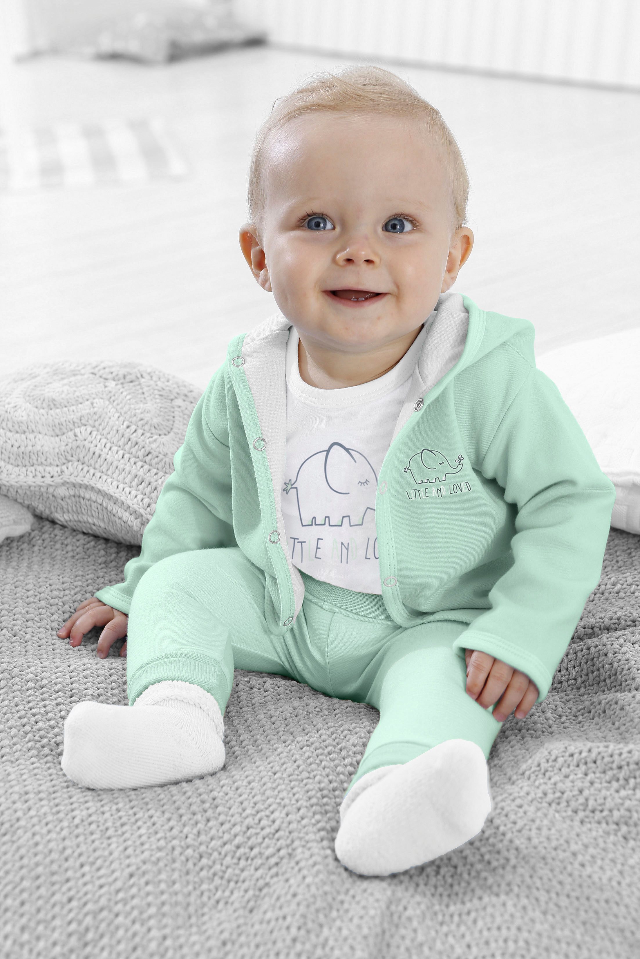 KIDSWORLD Starterset 6-delig babyset NIEUWE COLLECTIE garengeverfde streep van biologische katoen (set 6-delig 6)