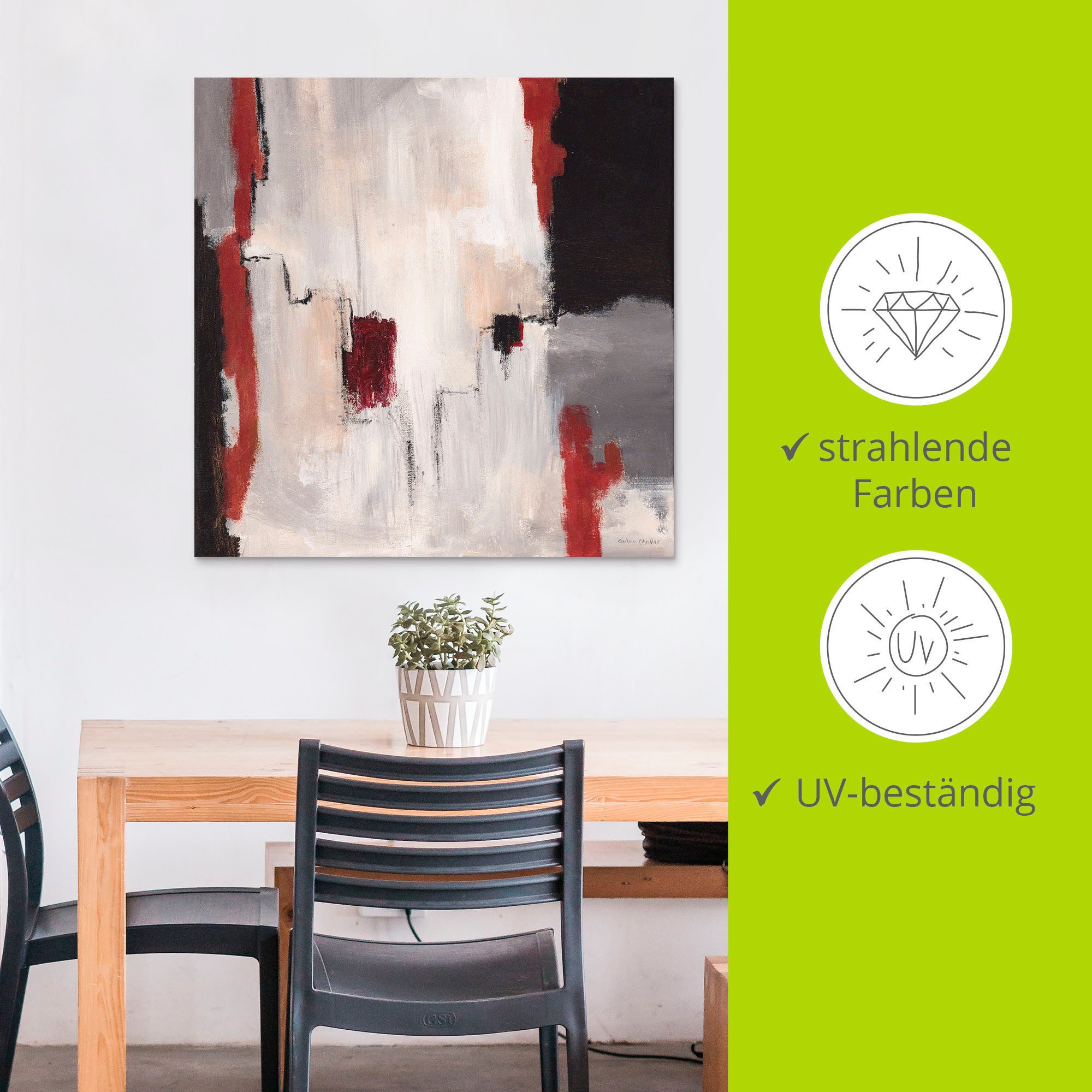 Artland Artprint Rood bij grijs I - abstract als artprint van aluminium, artprint voor buiten, artprint op linnen, poster in verschillende maten. maten