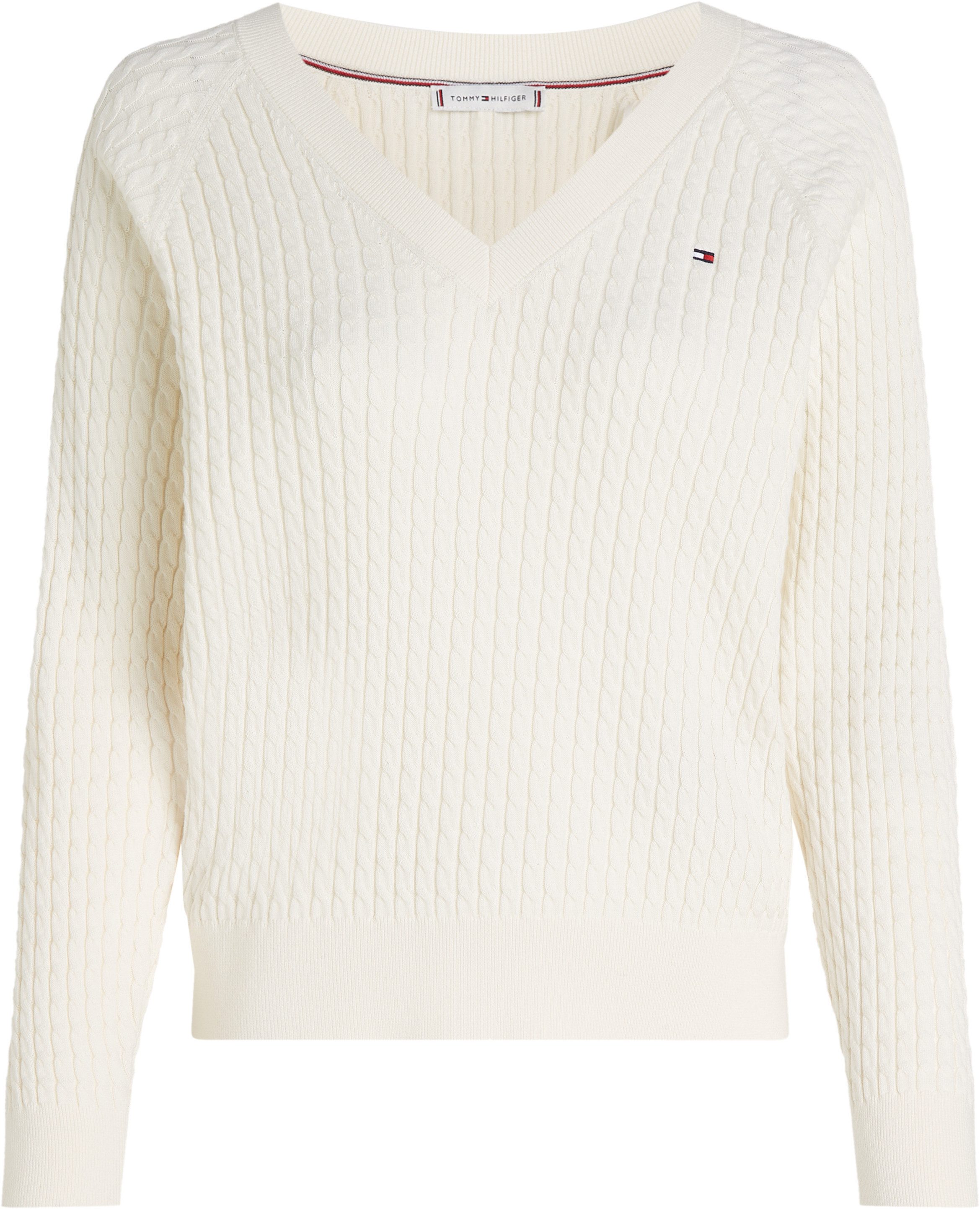 Tommy Hilfiger Gebreide trui CO CABLE V-NK SWEATER met kabelpatroon, v-halslijn