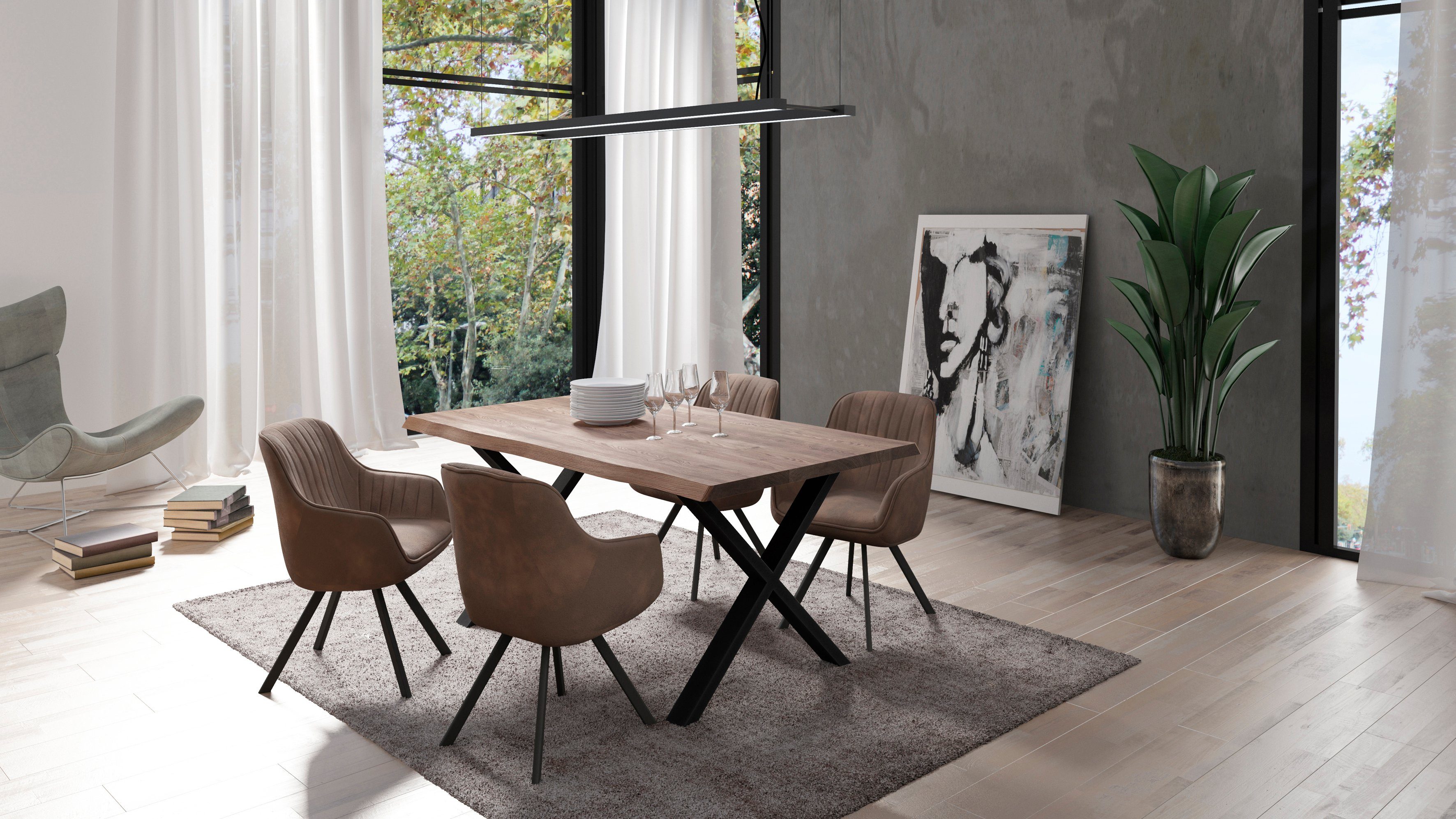 Homexperts Eetkamerstoel Carlo Draaistoel, corduroy of kunstlederen bekleding (set, 2 stuks)
