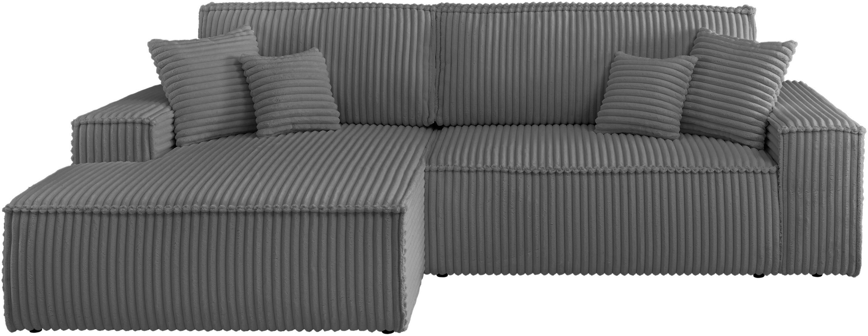 andas Hoekbank Finnley slaapbank 267 cm in Bouclé, fijne structuur en cord, L-vorm