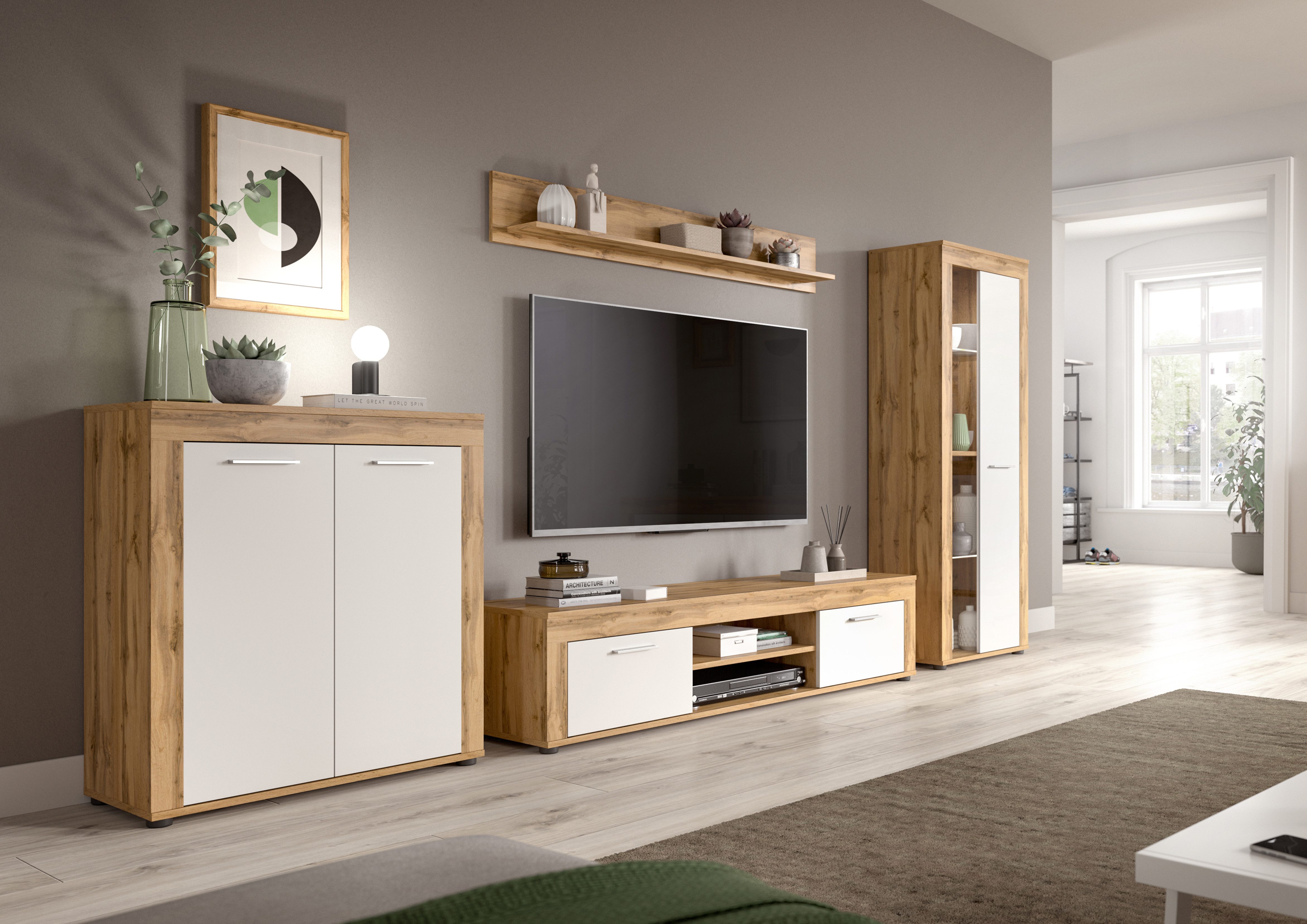 INOSIGN Vitrinekast Aosta, hoogte 159 cm, in verschillende kleuruitvoeringen 1 deur, 3 legplanken, 4 vakken, woonkamer, staande vitrine, glazen vitrine