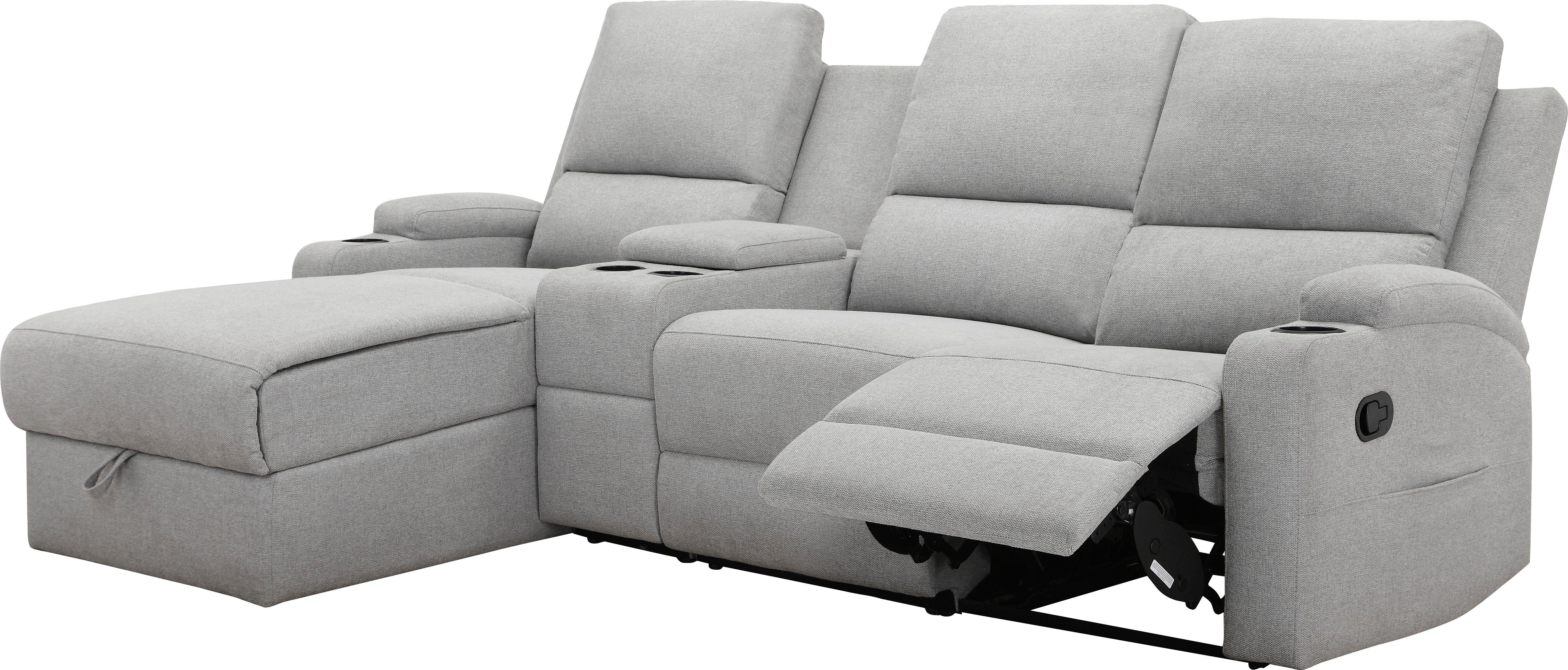 Home affaire Hoekbank Napori multimediabank, 3 bioscoopstoelen XXL, L-model, Bioscoopbank met relaxfunctie, bekerhouder, opbergvak en opbergbox