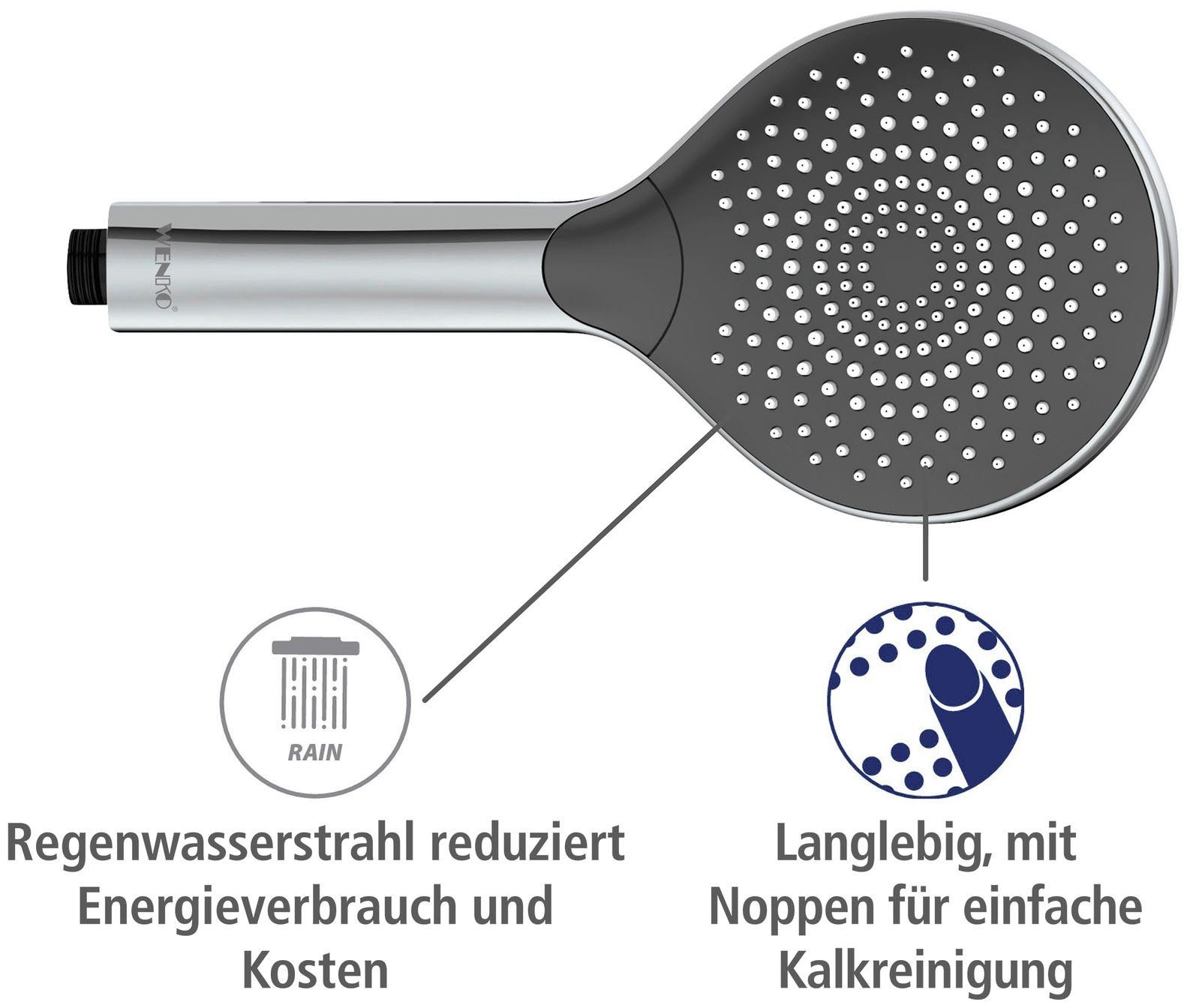 WENKO Handsproeier Watersaving Chroom, Ø 12 cm (1-delig)