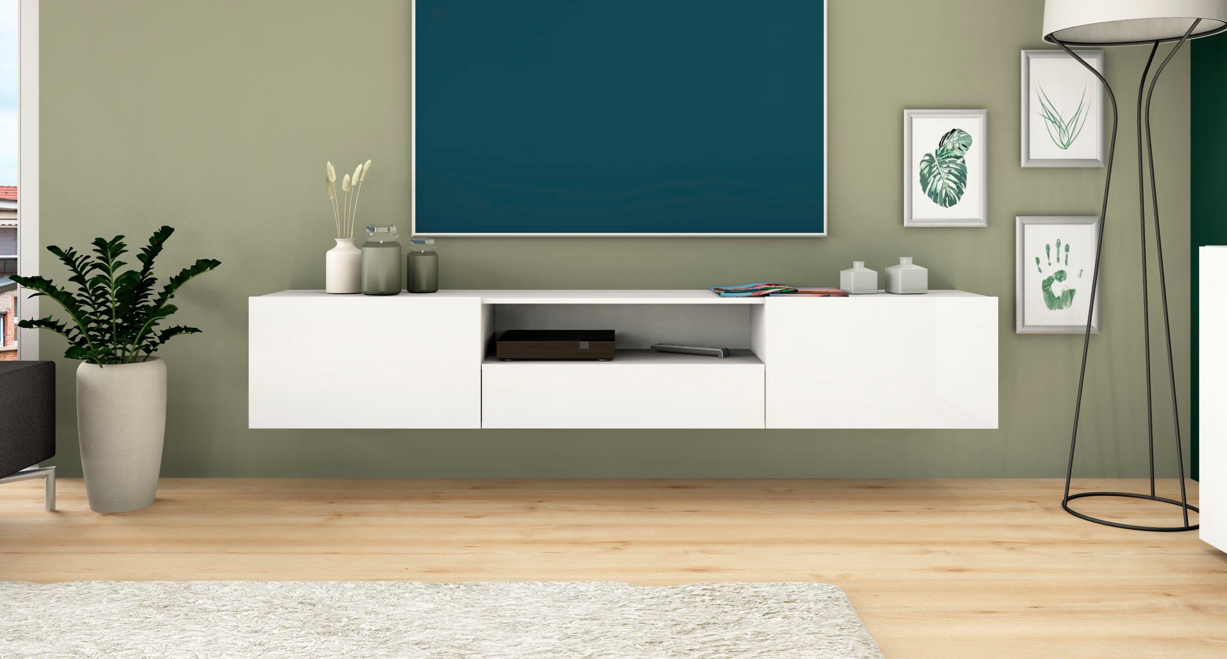 borchardt Möbel Tv-meubel Sophia Breedte 200 cm met 2 kleppen en 1 lade, staand en hangend
