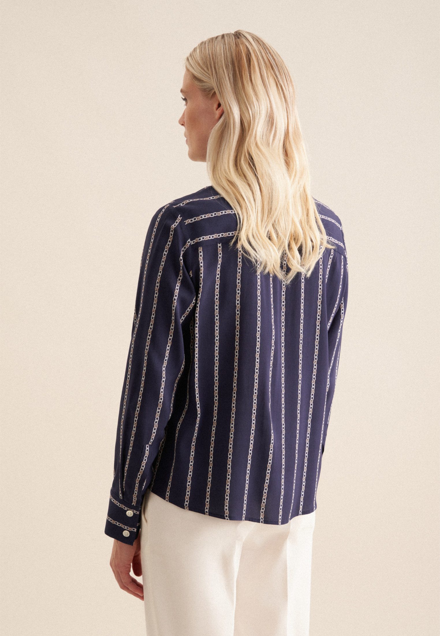 seidensticker Overhemdblouse Zwarte roos Lange mouwen kraag kettingenprint