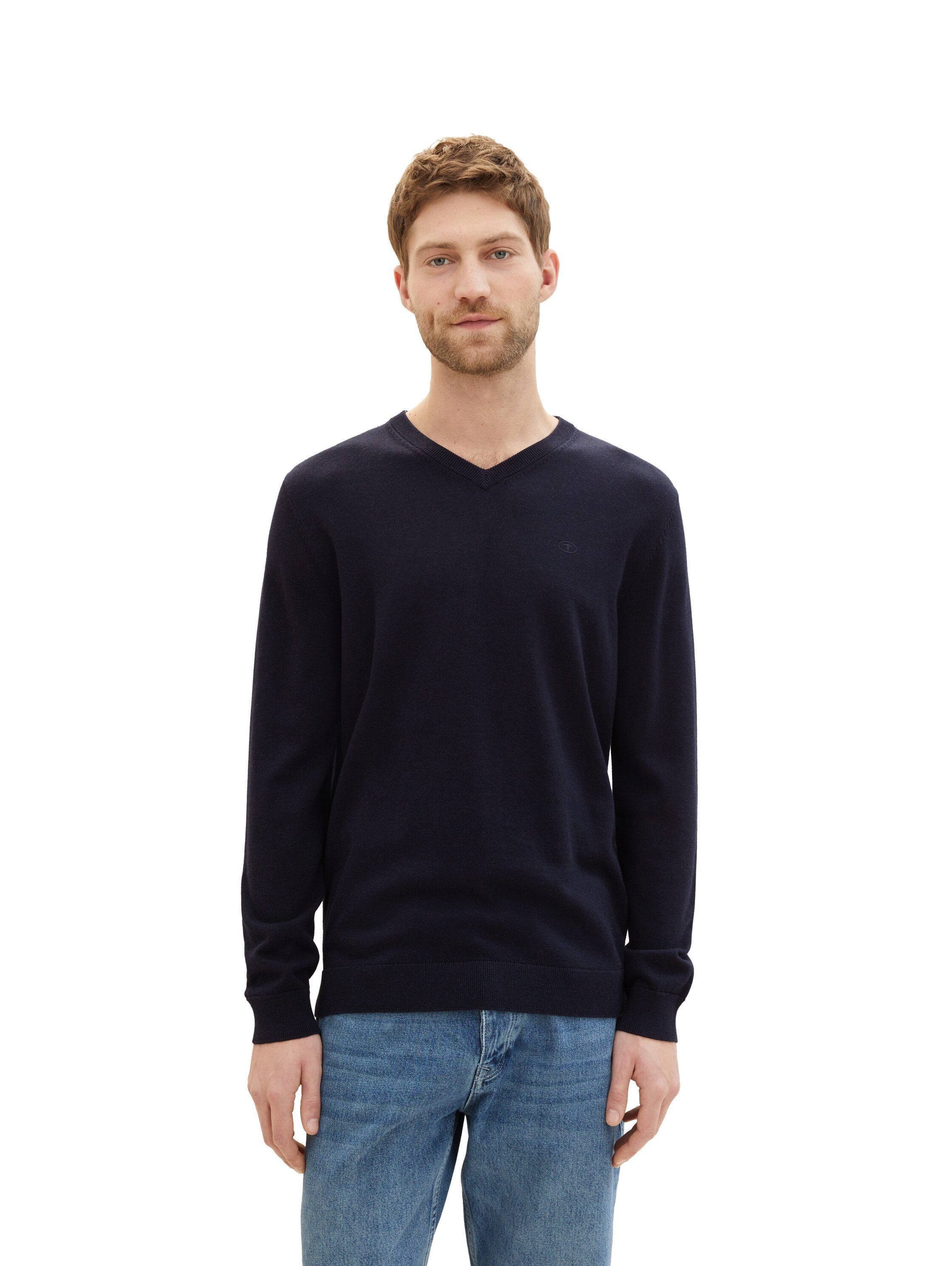 Tom Tailor Trui met V-hals met klein logoborduursel