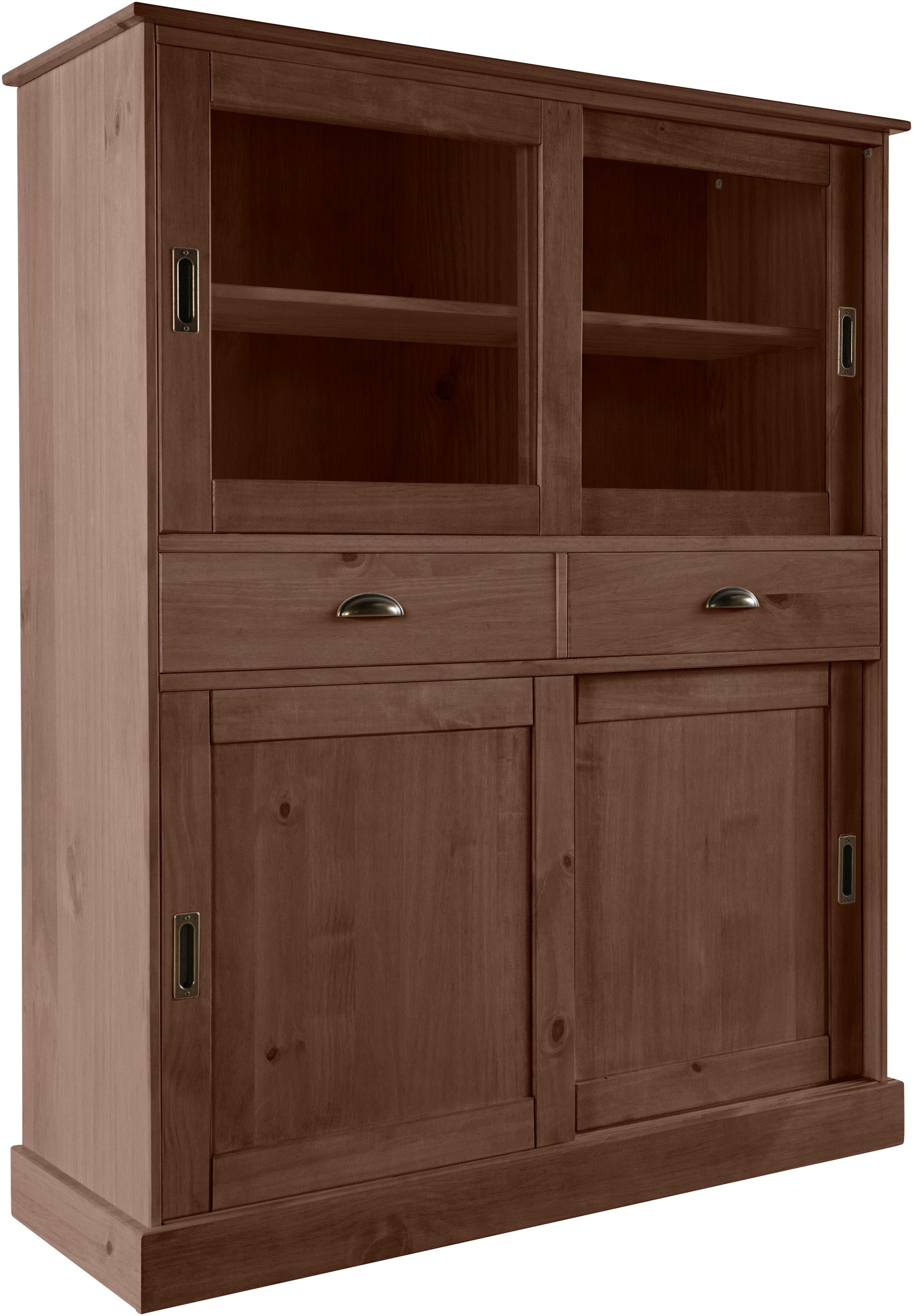 Home affaire Highboard Schröder Vitrine van massief dennenhout, breedte 114 cm