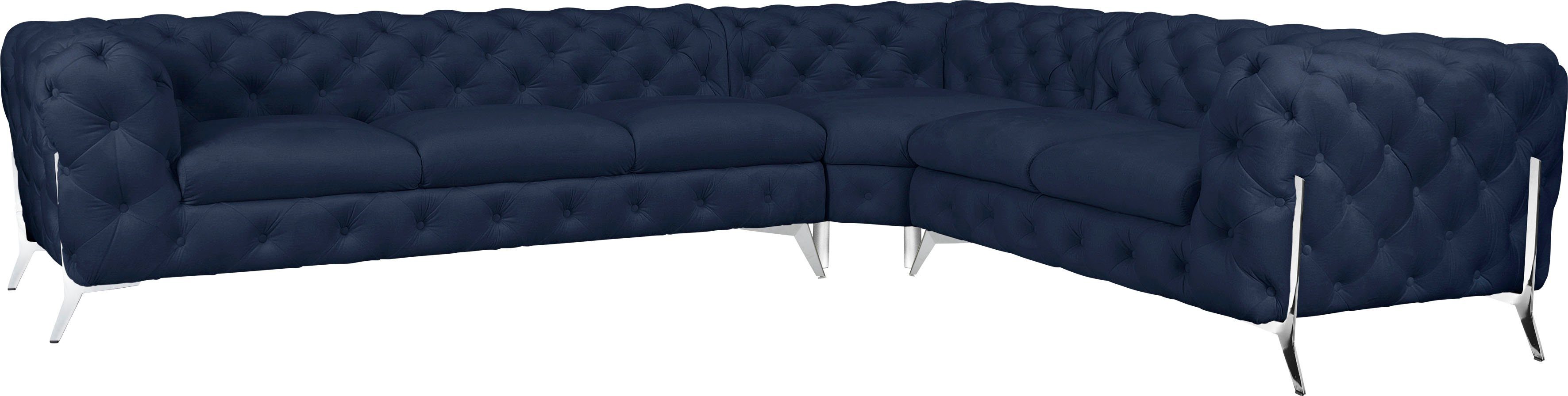 Leonique Chesterfield-bank Amaury L-vorm grote hoekbank, chesterfield-look, breedte 323 cm, kleur van de poten ter keuze