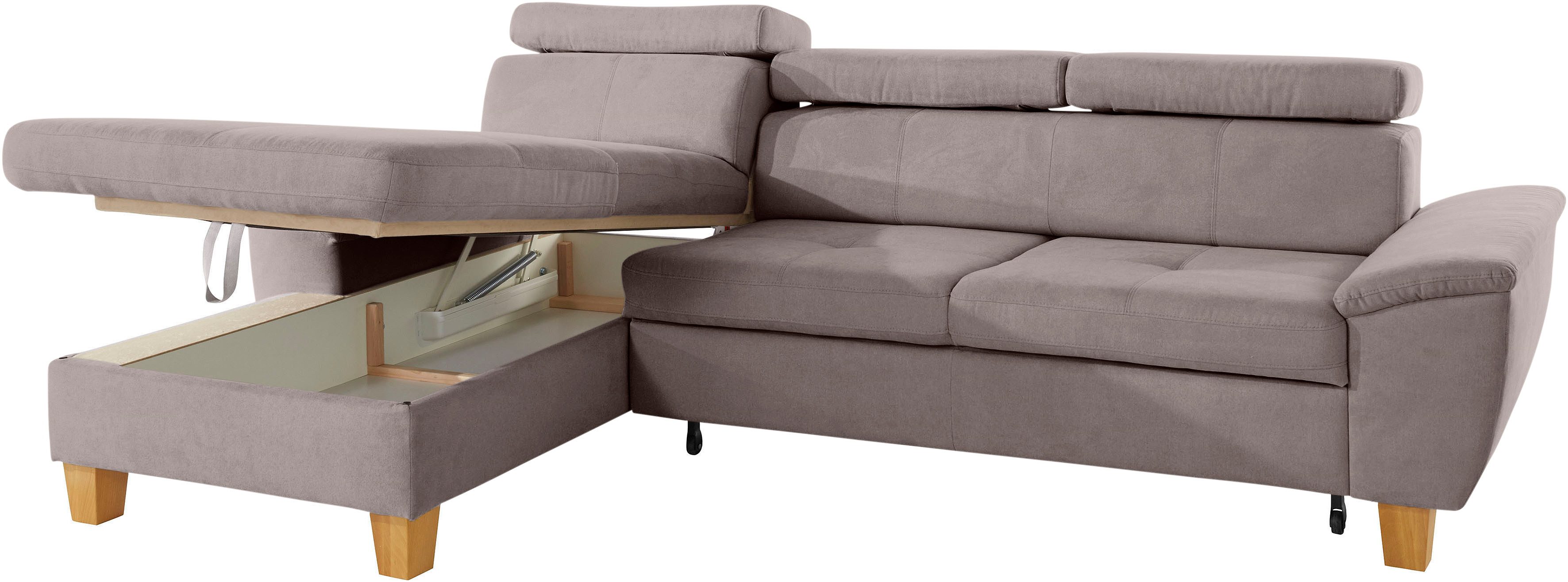 exxpo - sofa fashion Hoekbank Enya, uitgebreide afwerking, hoog zitcomfort, comfortabel, L-vorm inclusief verstelbare hoofdsteun, naar keuze met slaapfunctie en bedkist