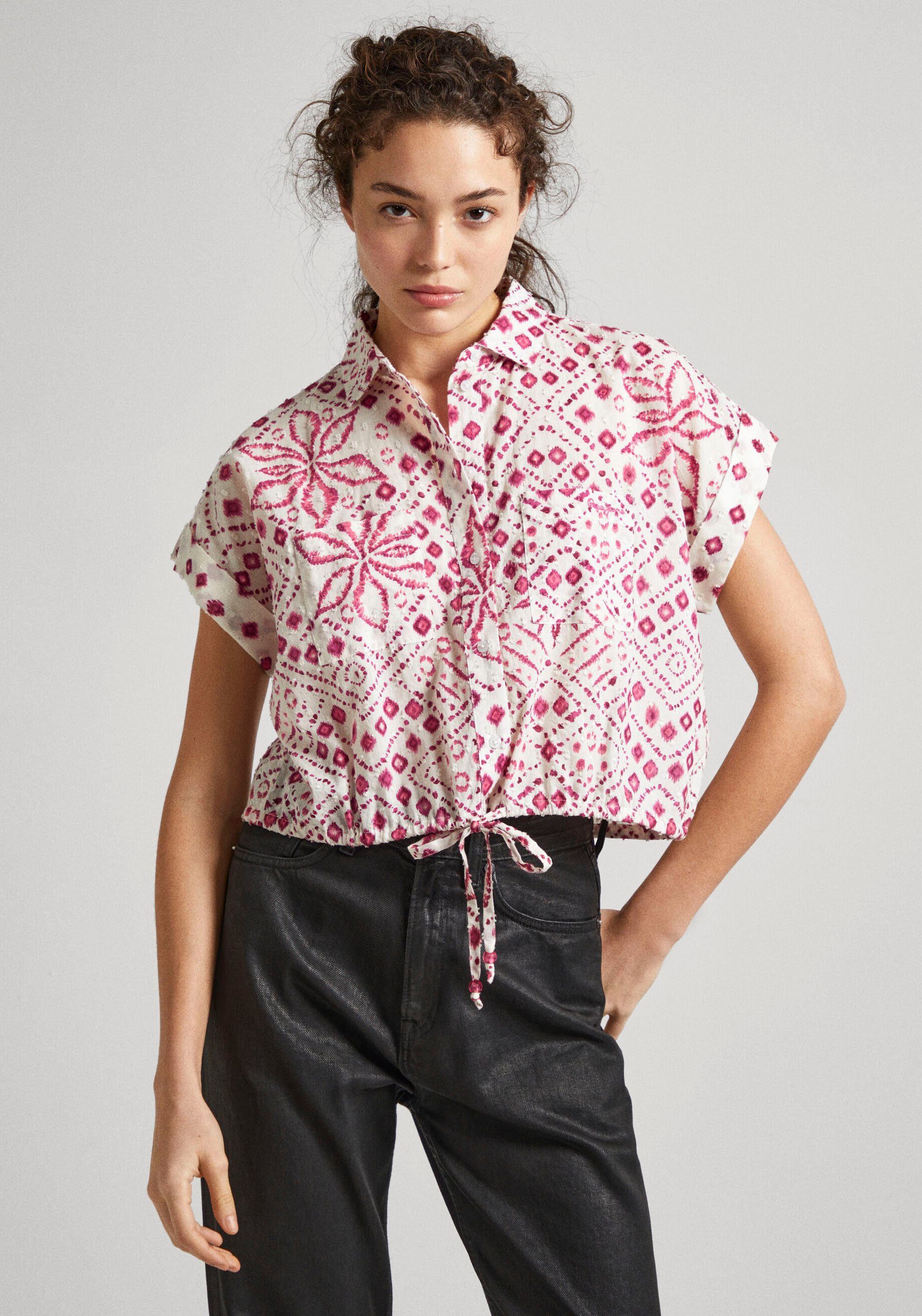 Pepe Jeans Blouse met korte mouwen Dulce in kastige vorm met alloverprint dames blouses maat XS wit