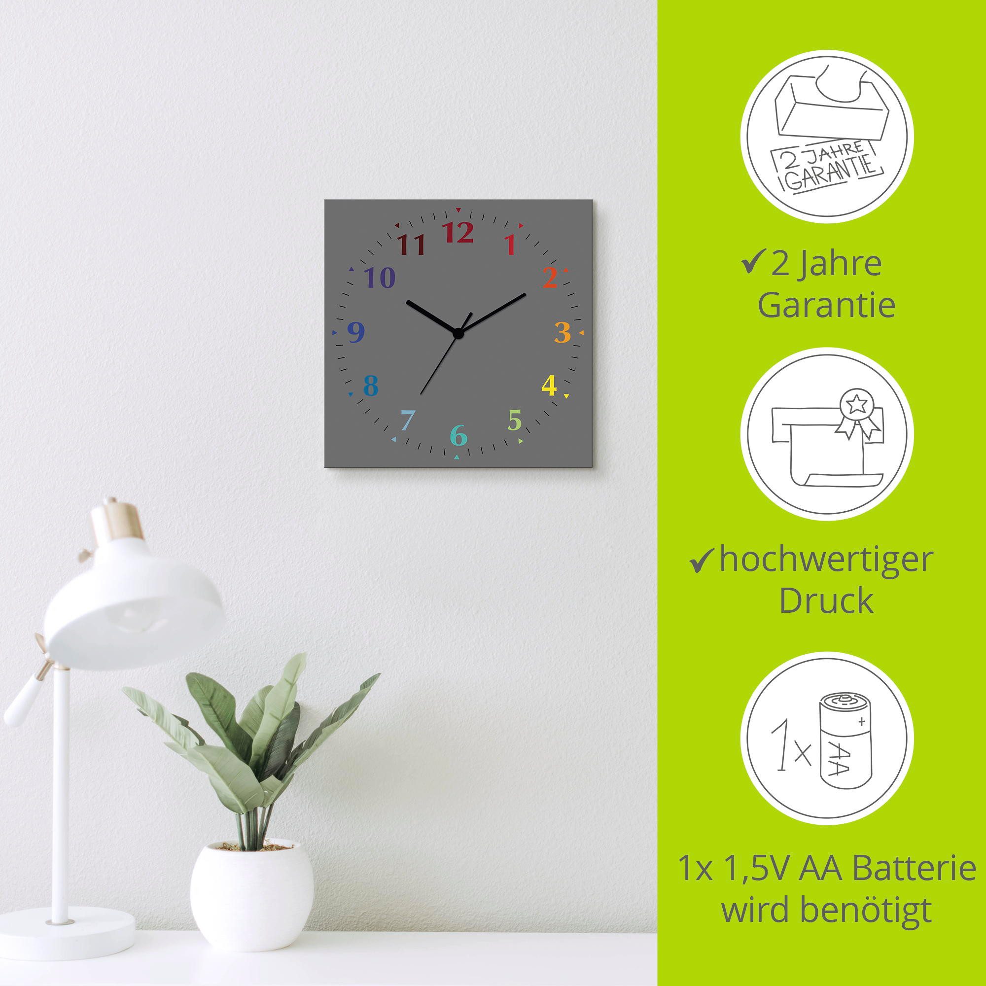 Artland Wandklok Uni trendkleuren optioneel verkrijgbaar met kwarts- of radiografisch uurwerk, geruisloos zonder tikkend geluid