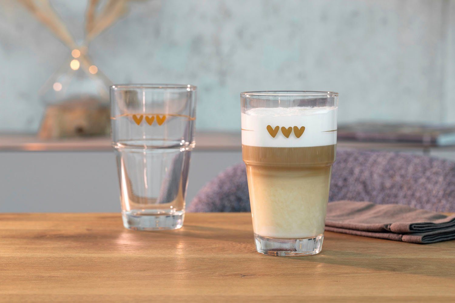 LEONARDO Latte macchiato glas Glazen-set SOLO, met hartmotief (set, 6-delig)