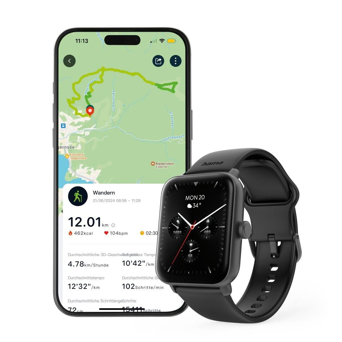 Hama Smartwatch 1,65“ met GPS (fitness, belfunctie, hartslag, waterdicht)