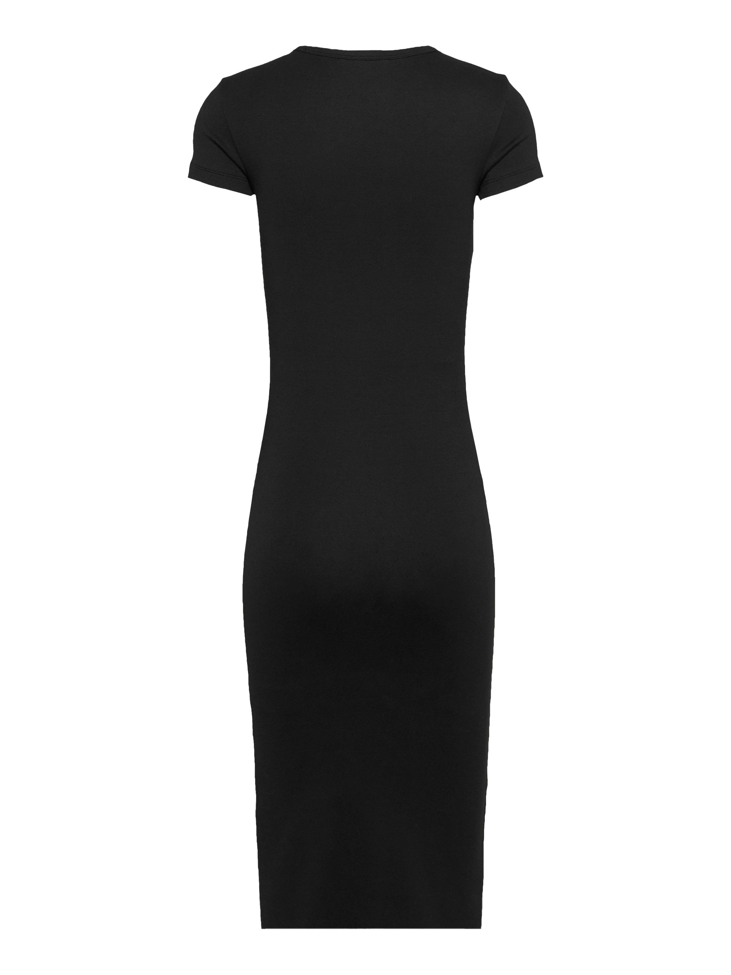 TOMMY JEANS Jerseyjurk TJW BODYCON LOGO 2 DRESS met logo-borduursel, met korte mouwen, in midi-lengte