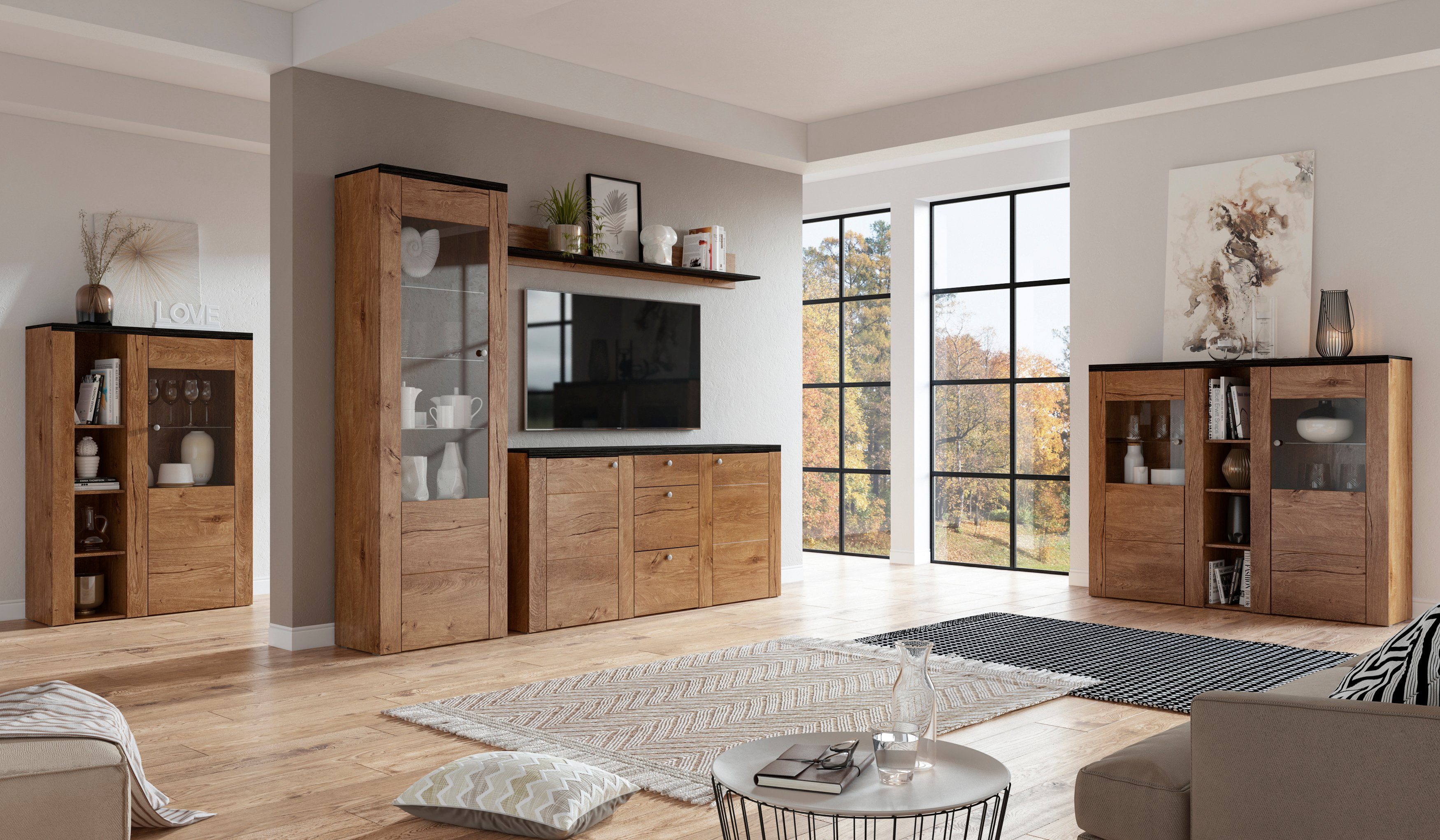 Home affaire Dressoir Larona, tijdloze commode met 2 deuren, 3 lades, deurkast, Hoogte 84 cm, veel opbergruimte, dressoir met decoratieve lijstlook