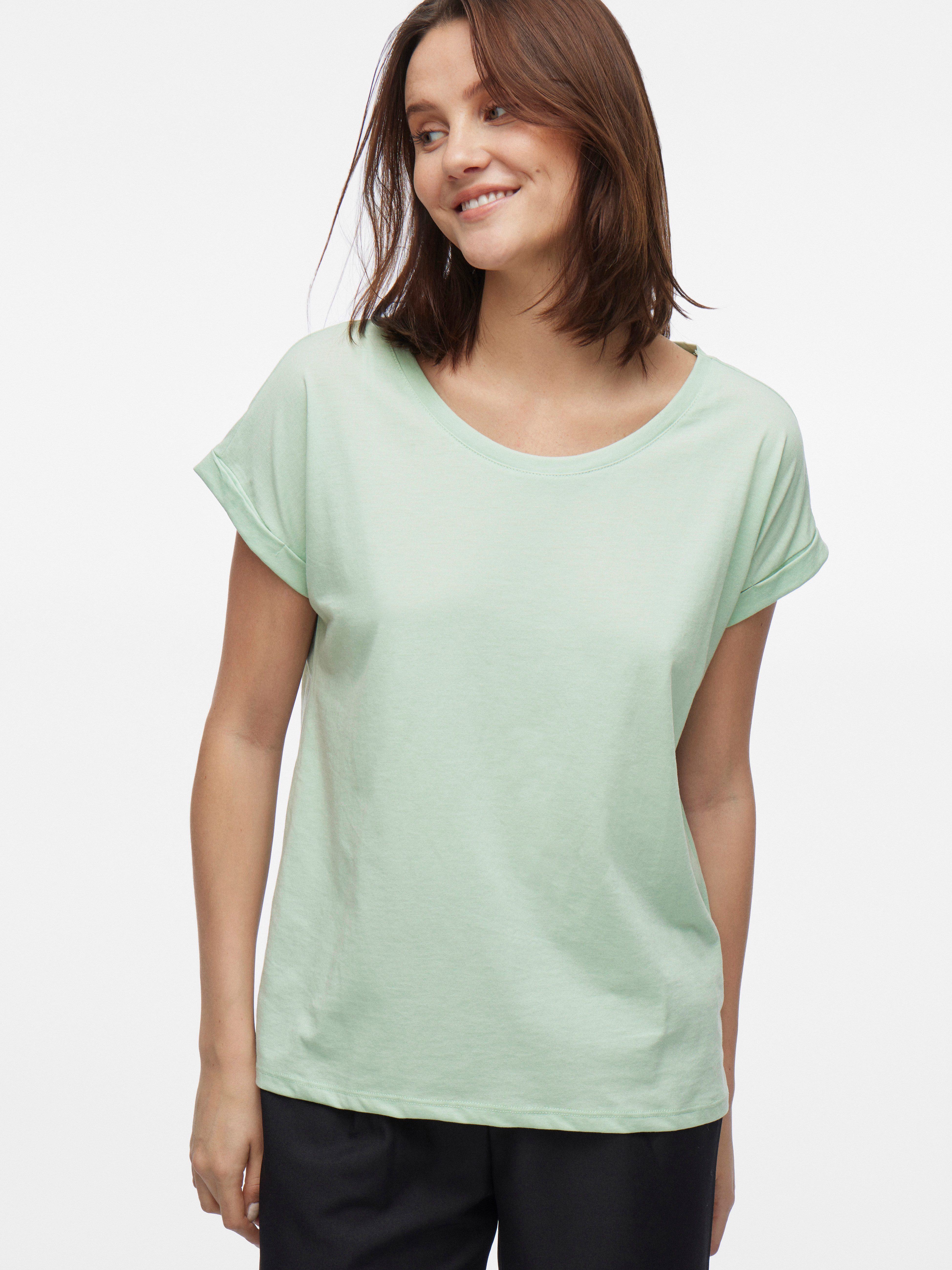 Vila Shirt met ronde hals VIDREAMERS NEW PURE T-SHIRT SU-NOOS Basic dames T-shirt met ronde hals en omgeslagen mouwen
