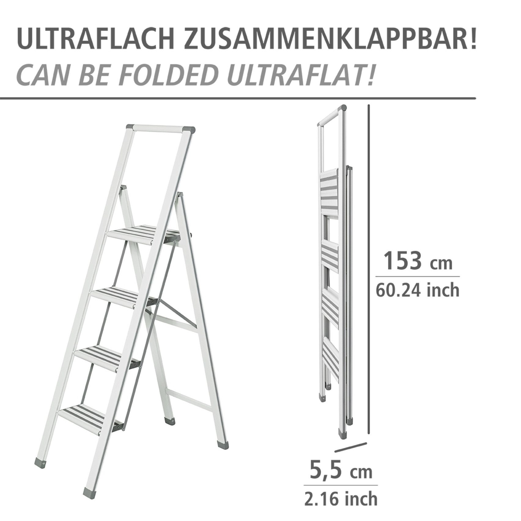 WENKO Huishoudtrapje Model Alu-Design Aluminium-design, XXL-treden, plat inklapbaar