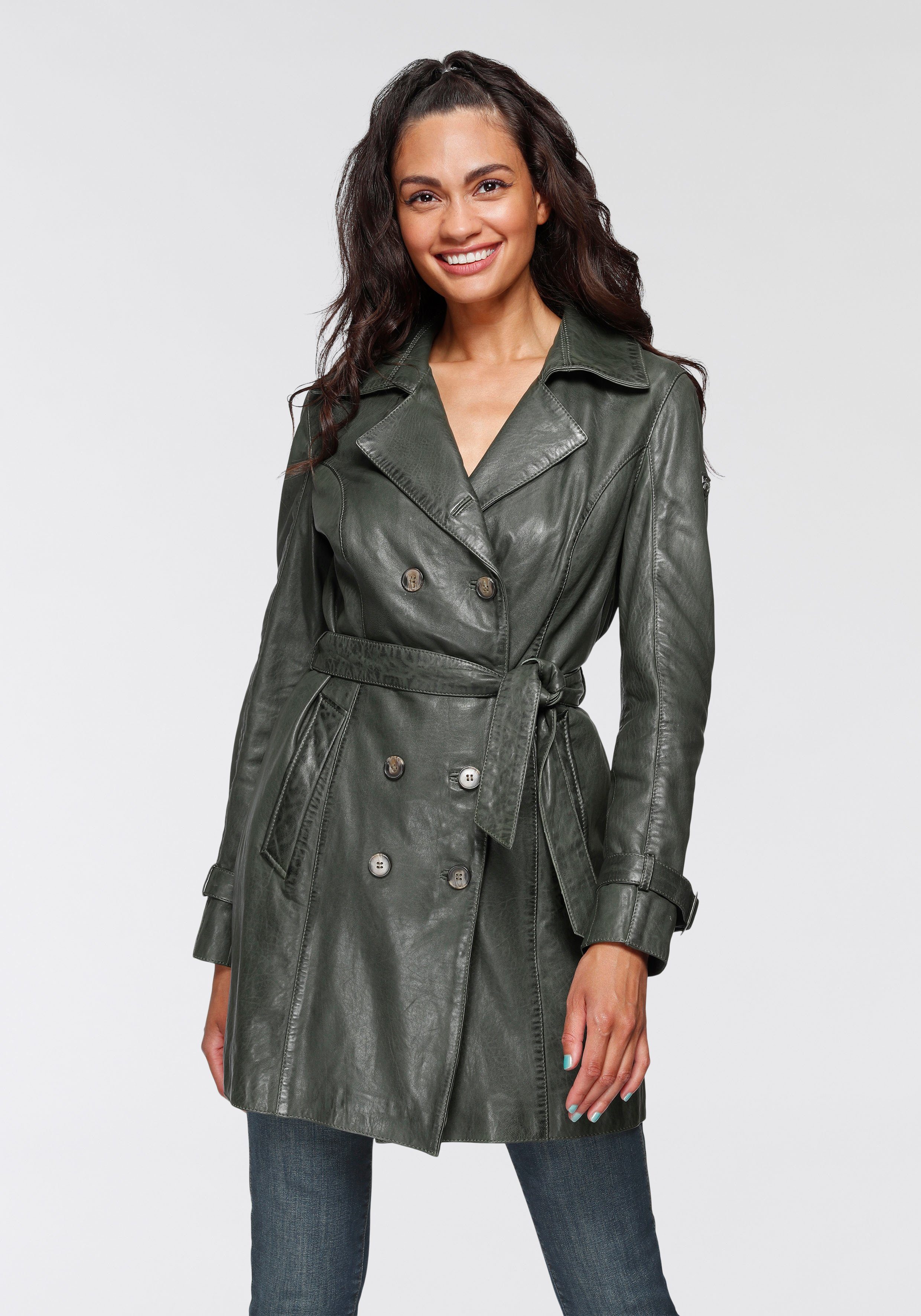 Gipsy Lange, leren jas Taresa Leren trenchcoat met strikriem (2-delig, Met een bindceintuur)