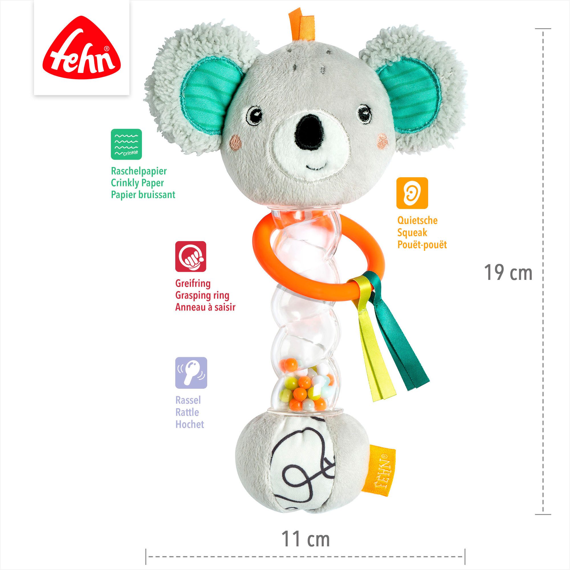 Fehn Grijpspeeltje DoBabyDoo, rammelaar, regenmaker koala
