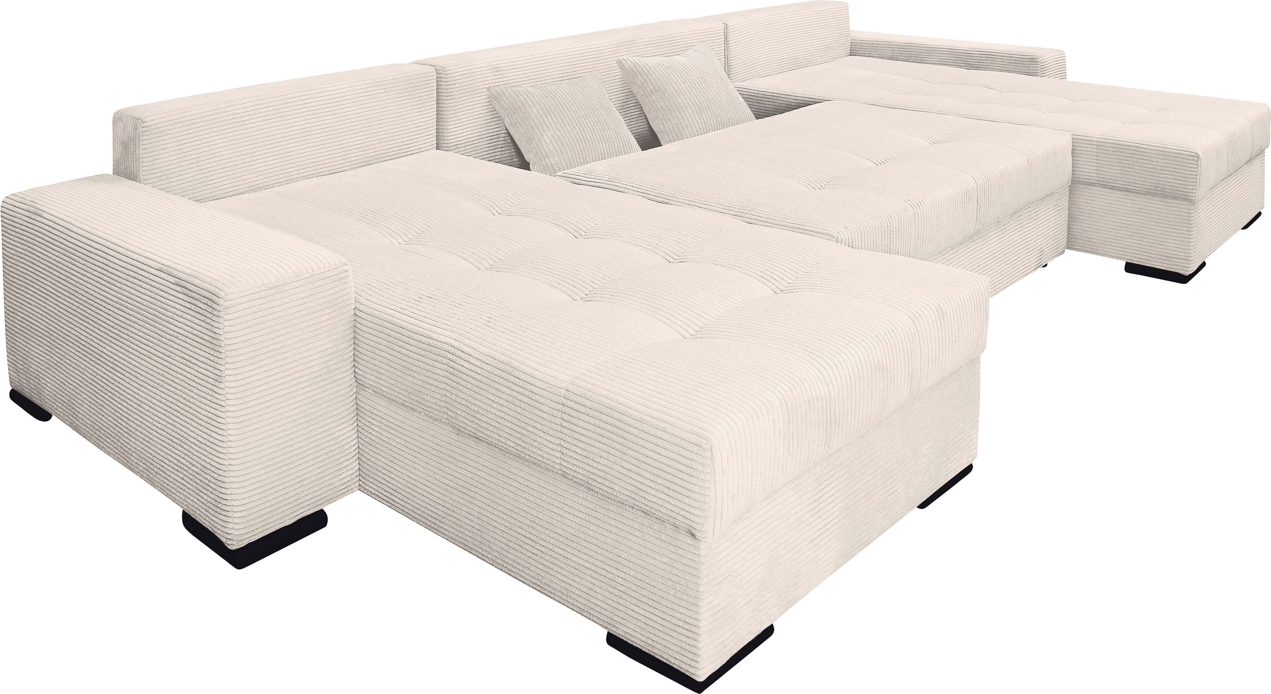 COLLECTION AB Zithoek XL-Josy U-vorm, breedte 313 cm, cord-/mix incl. bedfunctie, bedlade, met 4 gelijk grote rugkussens