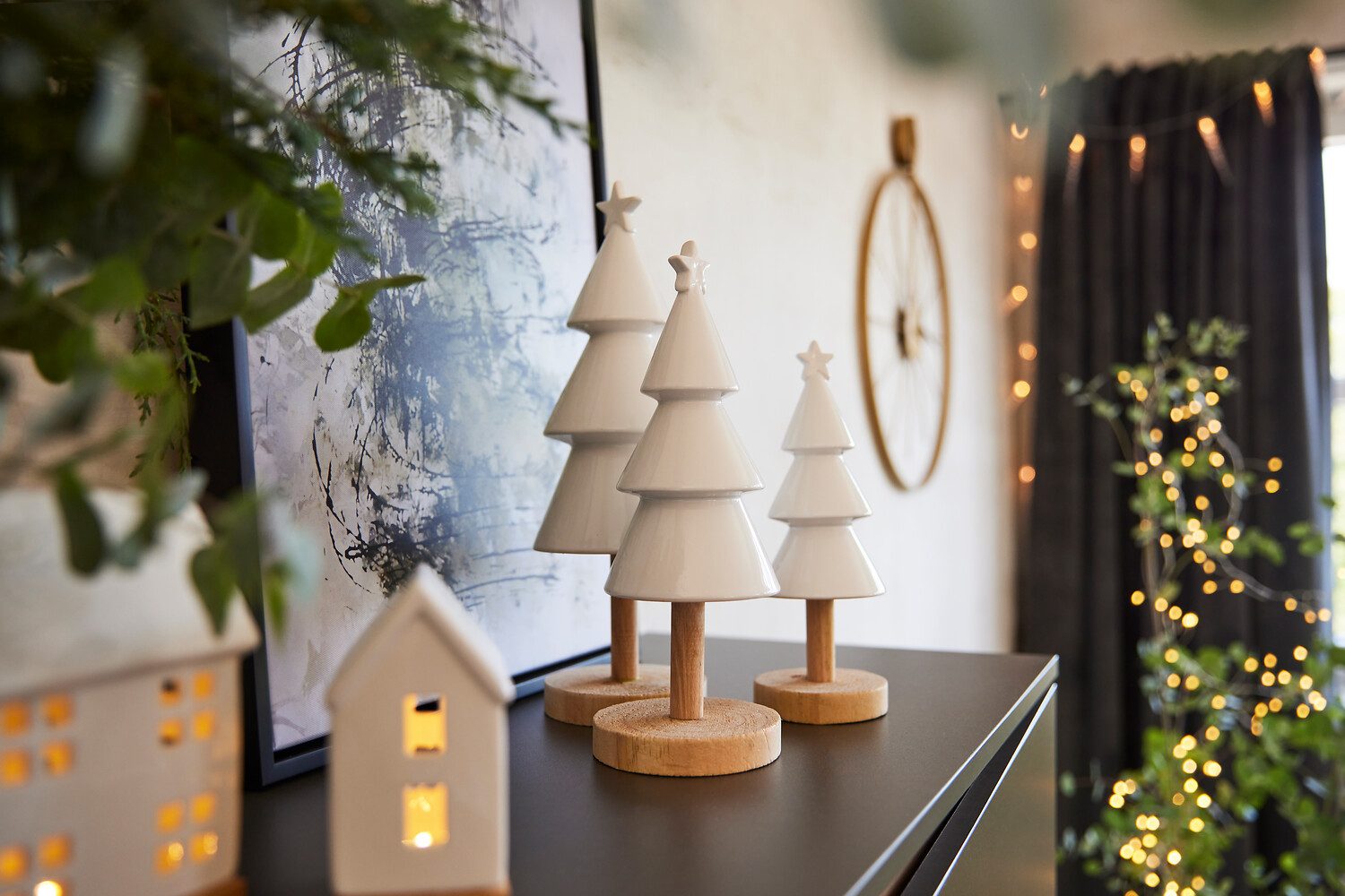 Creativ deco Deco-boom Kerst versiering uit keramiek en hout (1 stuk)