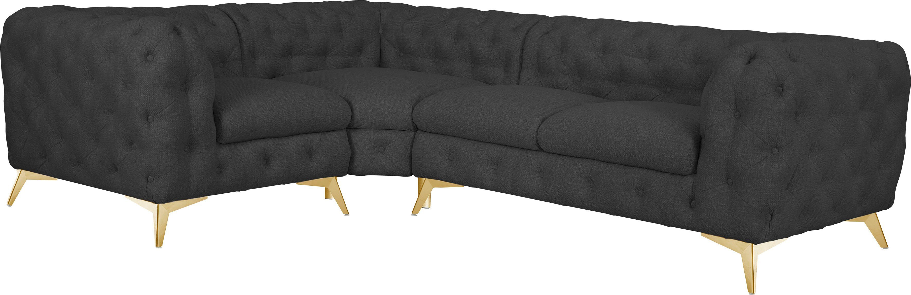 Leonique Chesterfield-bank Glynis L-vorm luxueuze capitonnage, moderne chesterfield look, kleur van de poten ter keuze