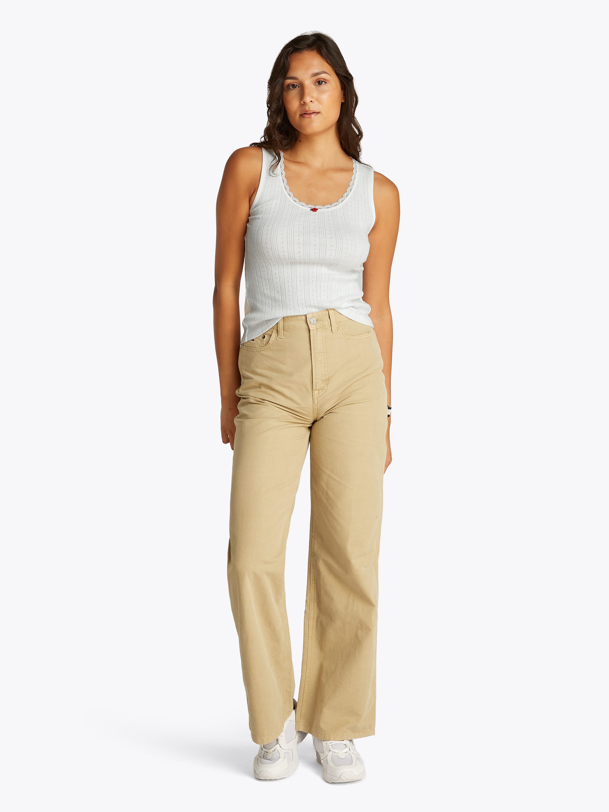TOMMY JEANS Tanktop TJW SLIM POINTELLE TANK TOP met kant, met gaatjespatroon