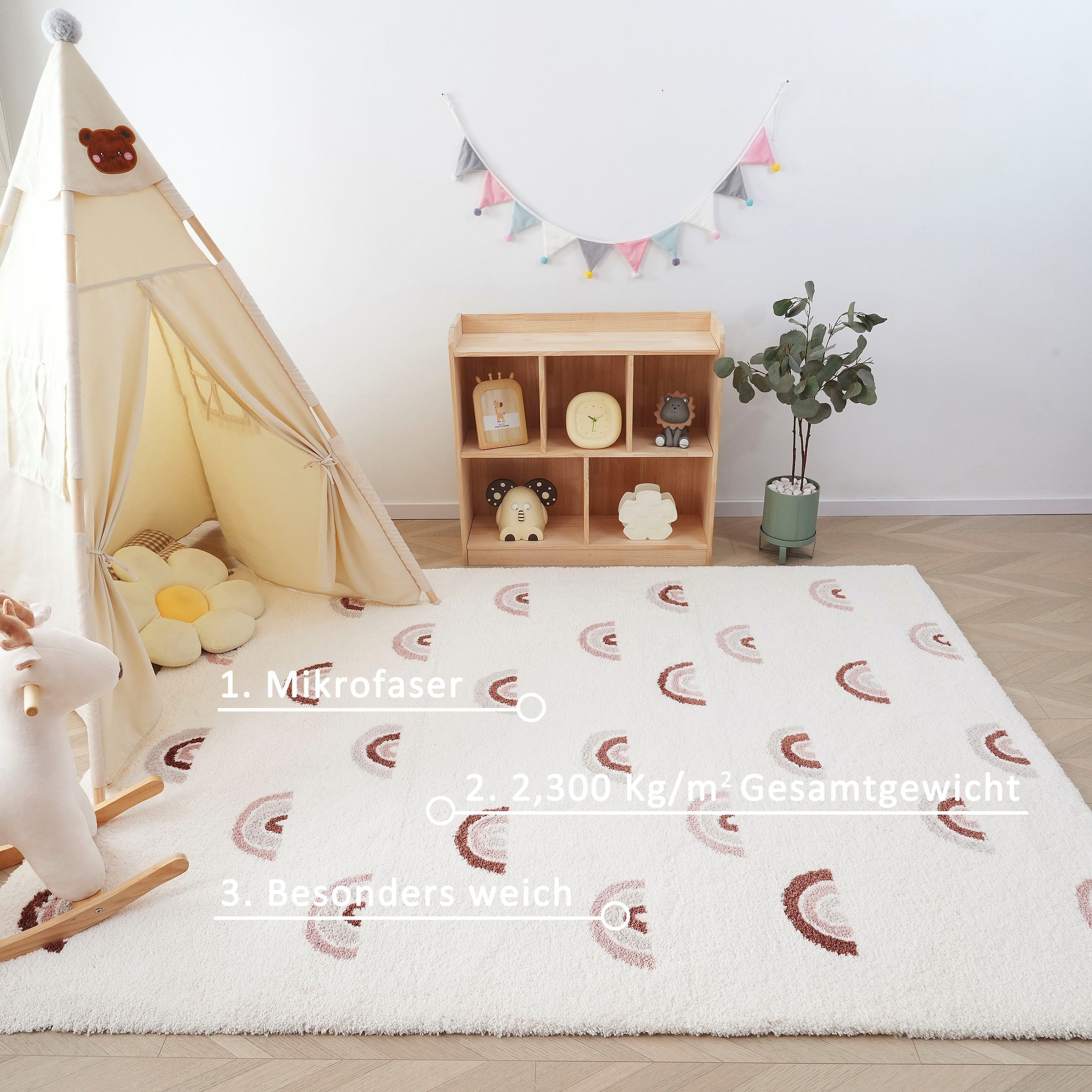 my home Kindervloerkleed Regenboog zacht, pastelkleuren, modern ontwerp, kinderkamer