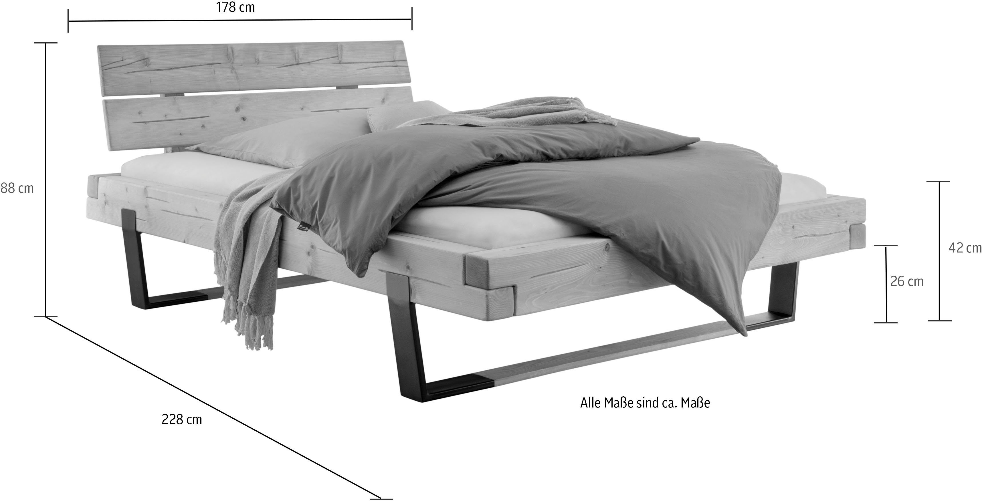 Home affaire Massief houten ledikant Ultima balkenbed tweepersoonsbed, voeten van metalen kuip met houten element