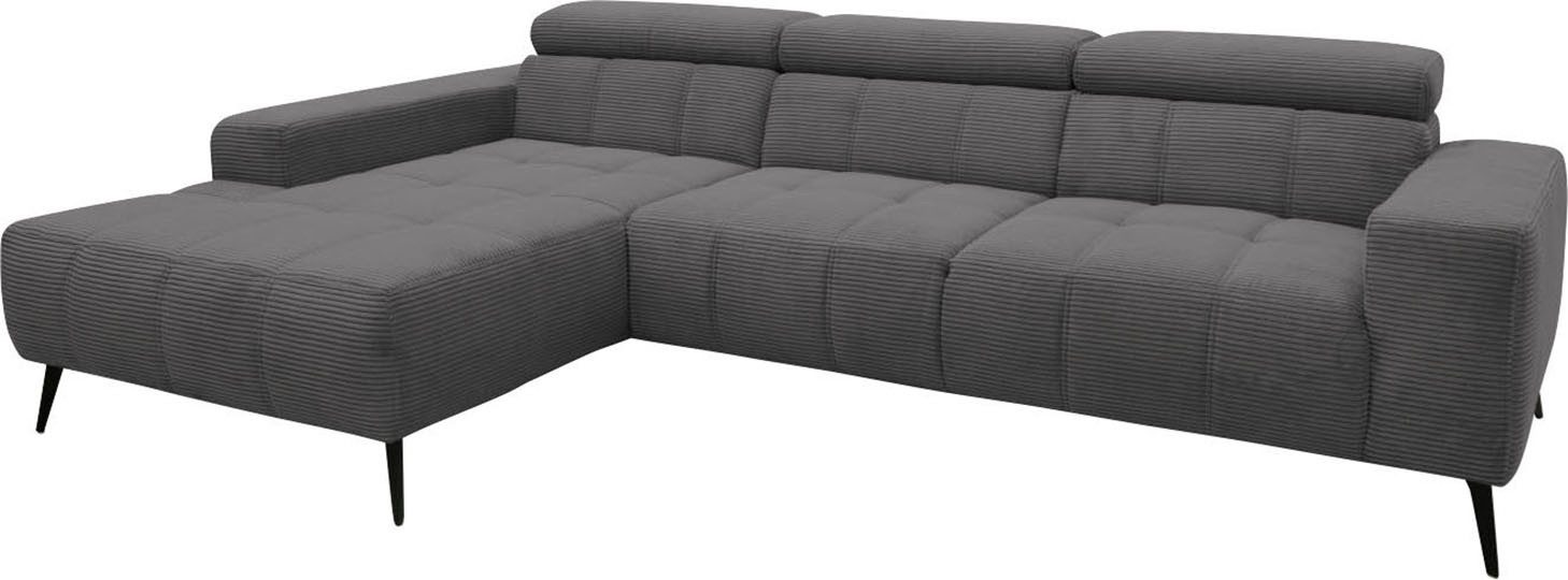 DOMO collection Hoekbank Trento L-vorm, met sledevoet of enkele voet naar keuze met verstelbare hoofdsteun, récamier links/rechts bestelbaar