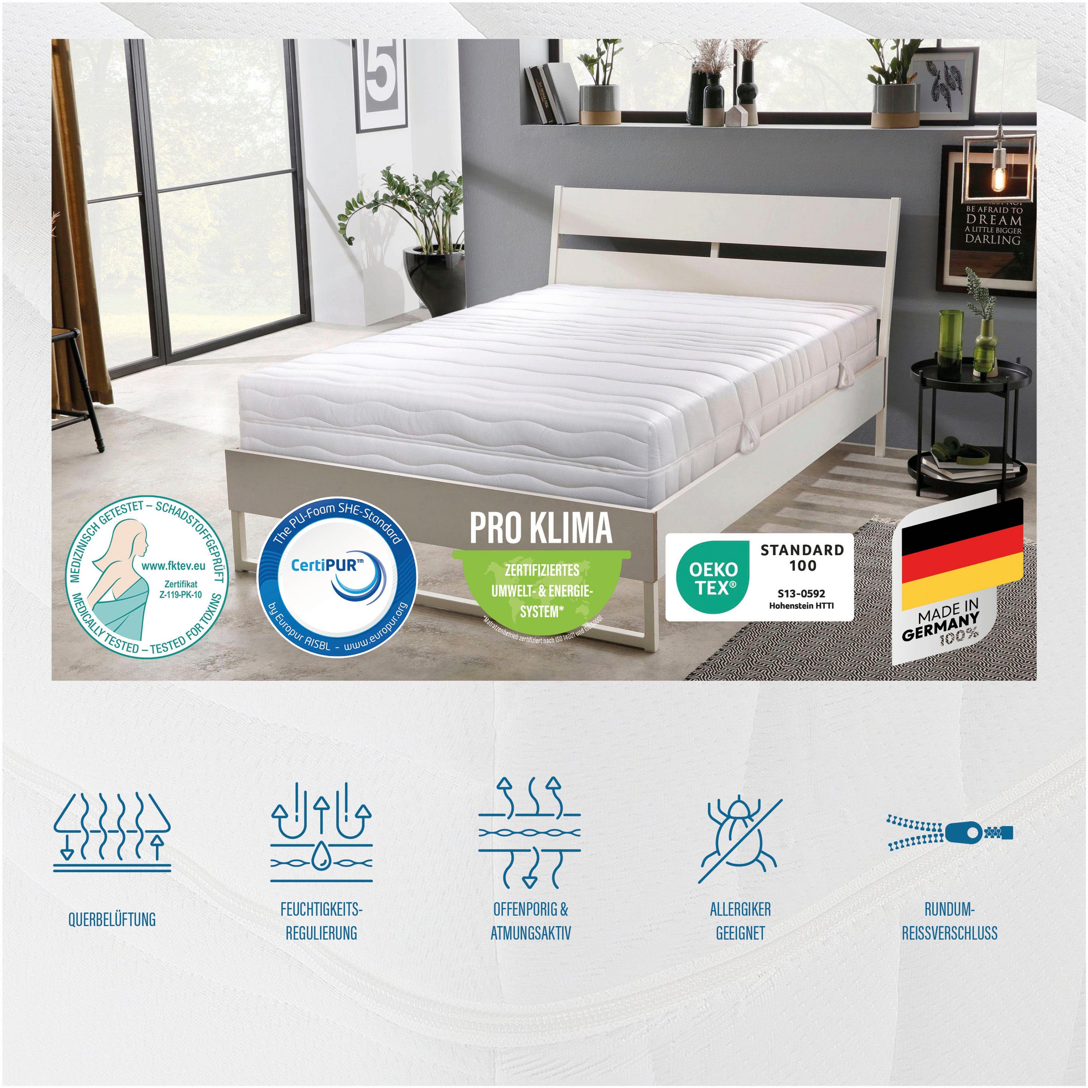 Beco Comfortschuimmatras Grand Majestic 7-zone matras, 90x200, 140x200 en andere maten, ergonomisch hoogte 32 cm