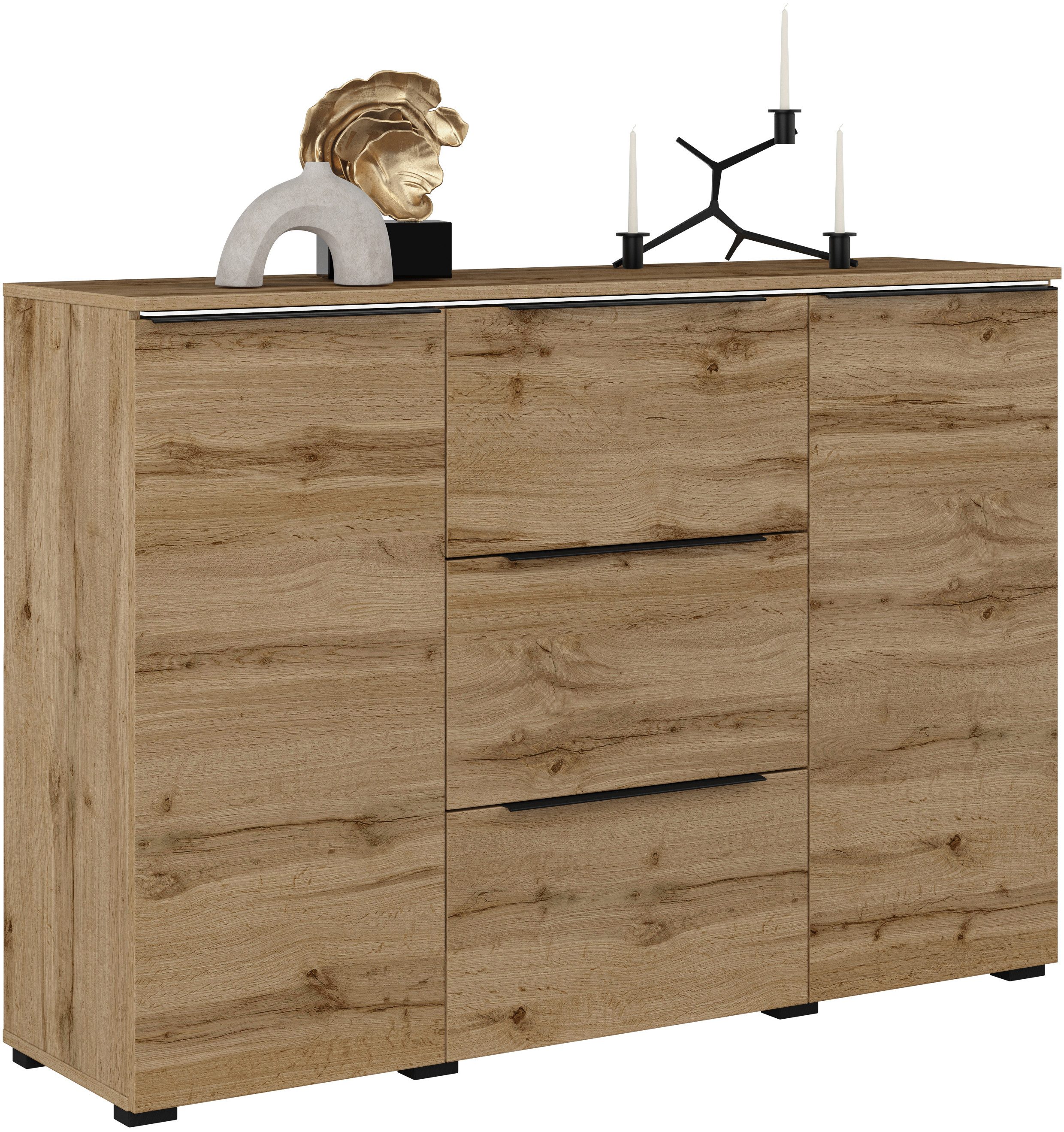 INOSIGN Dressoir Tana, breedte 132 cm, moderne commode 3 SK, 2 deuren Ladekast, sidetable met veel bergruimte, planken verstelbaar