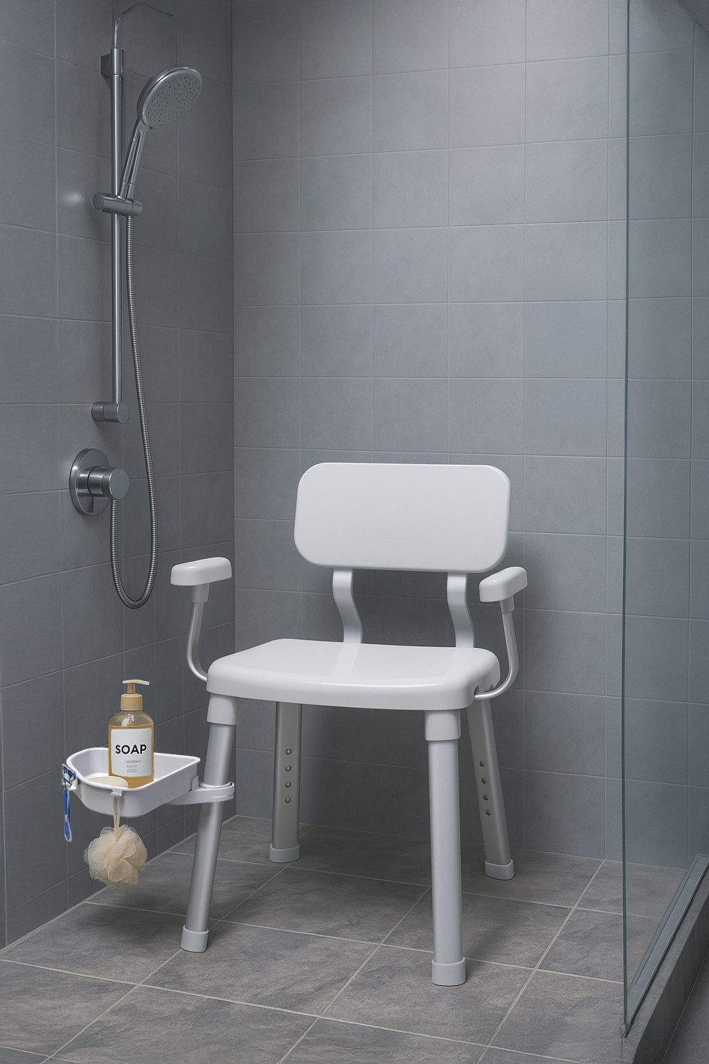 Bischof Douche en badkrukjes met zwenkbaar planchet 28x21cm