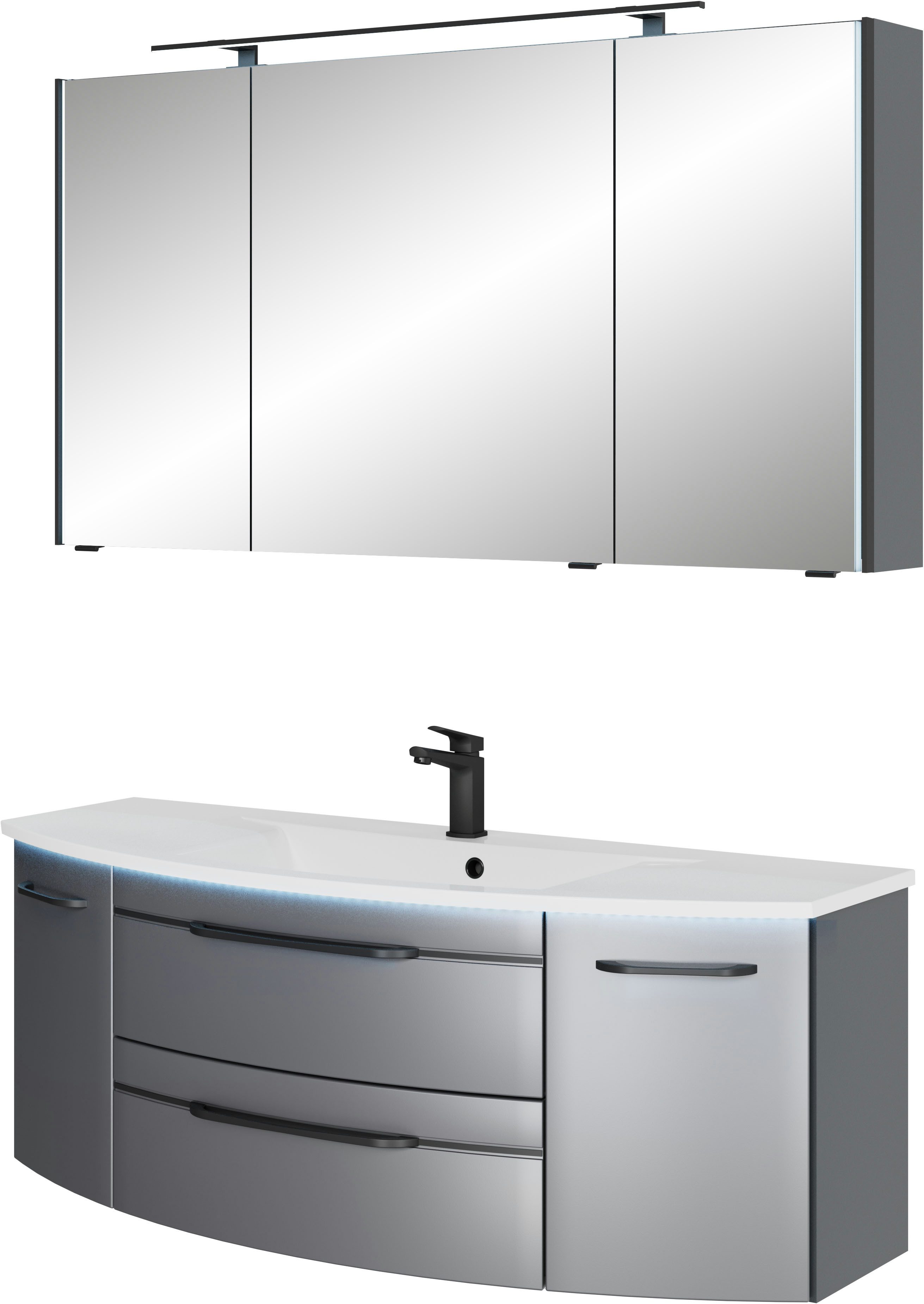 Saphir Badmeubelset Serie 7045 2-delig, mineraalmarmeren wastafel met led-spiegelkast (set, 2 stuks)