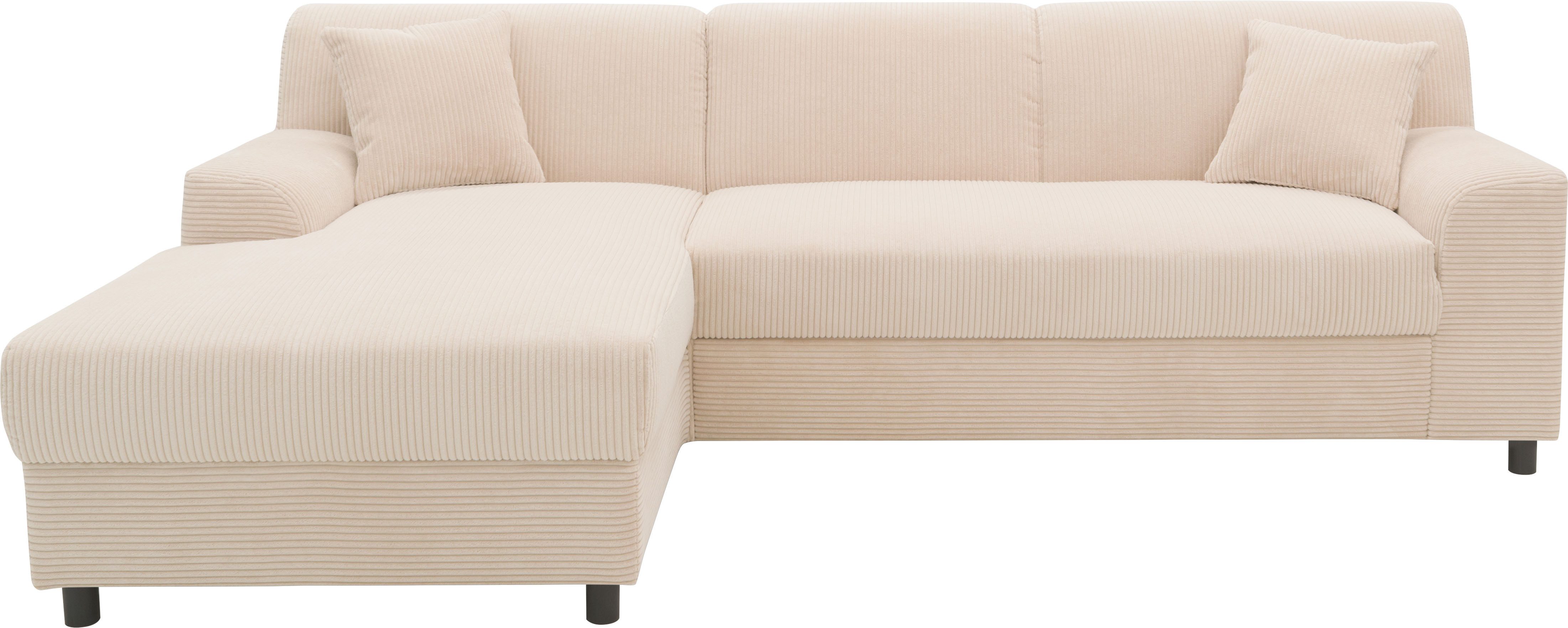 INOSIGN Hoekbank Turah 2, L-vorm, in Cord en waterafstotende microvezel, Vering B/D/H: 241/146/79 cm, incl. sierkussen, optioneel met bedfunctie