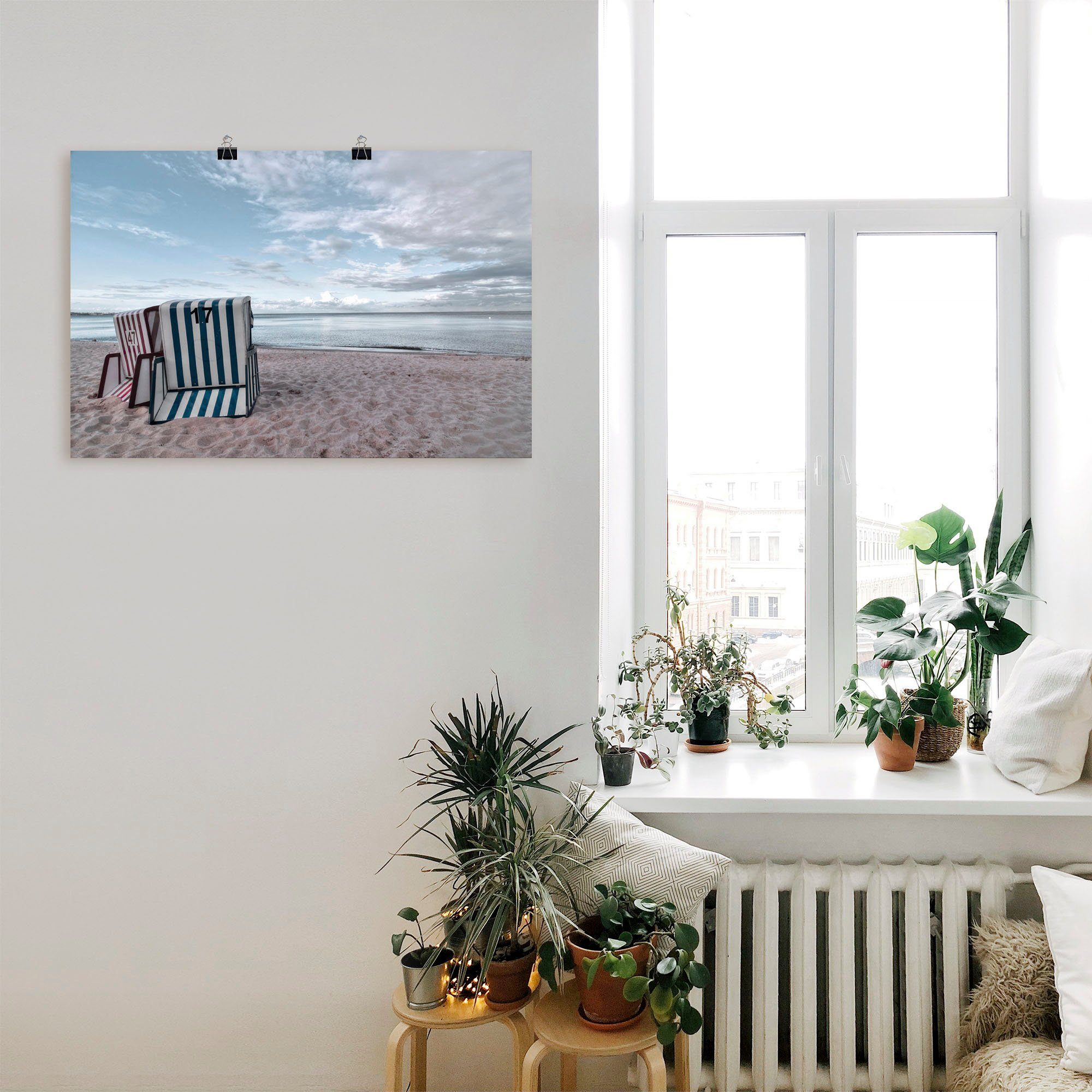 Artland Artprint Eenzame strandstoelen aan het Ostseestrand als artprint op linnen, poster in verschillende formaten maten