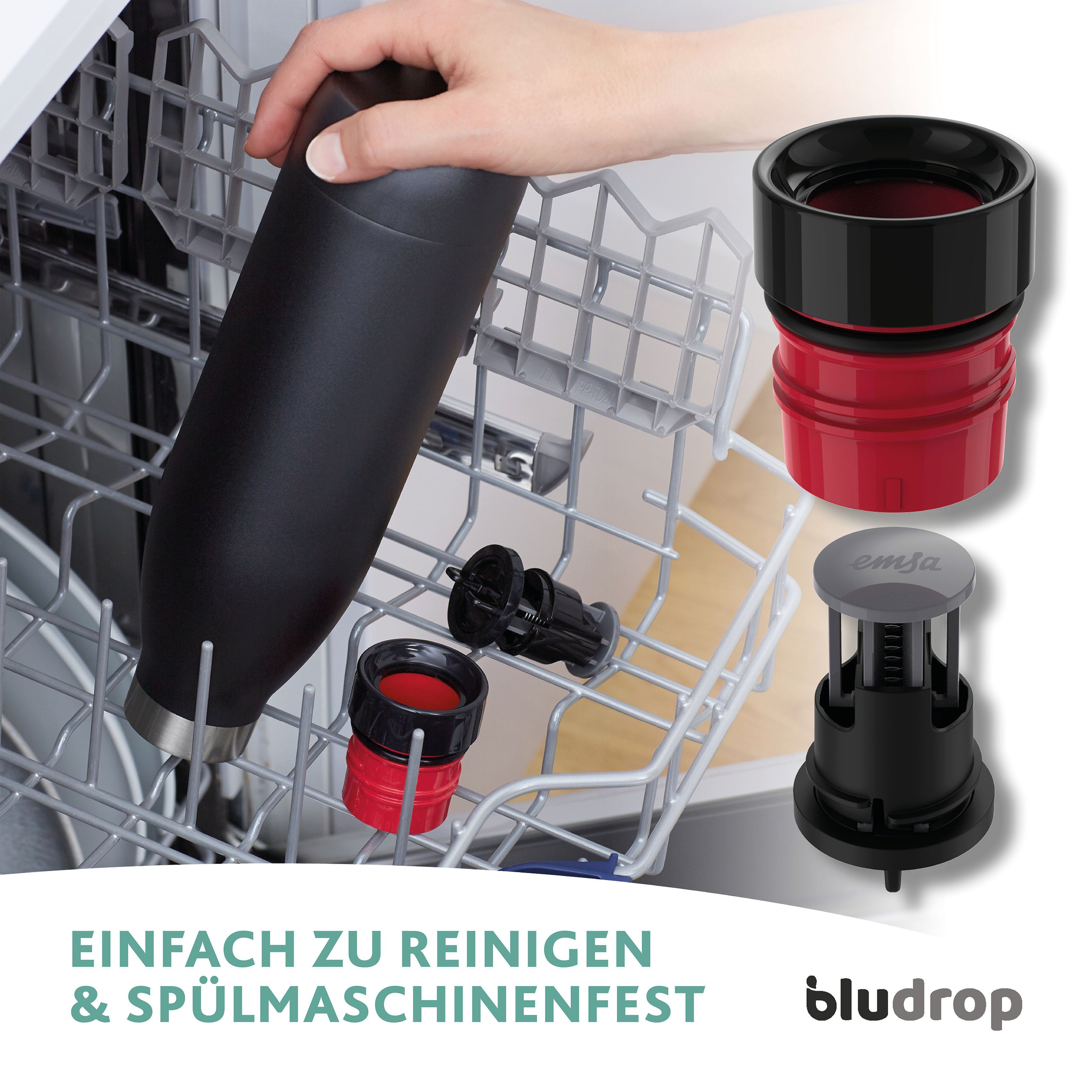 Emsa Drinkfles Bludrop Sleeve Roestvrij staal/siliconen, quick-press, 12u warm/24u koel (1-delig)