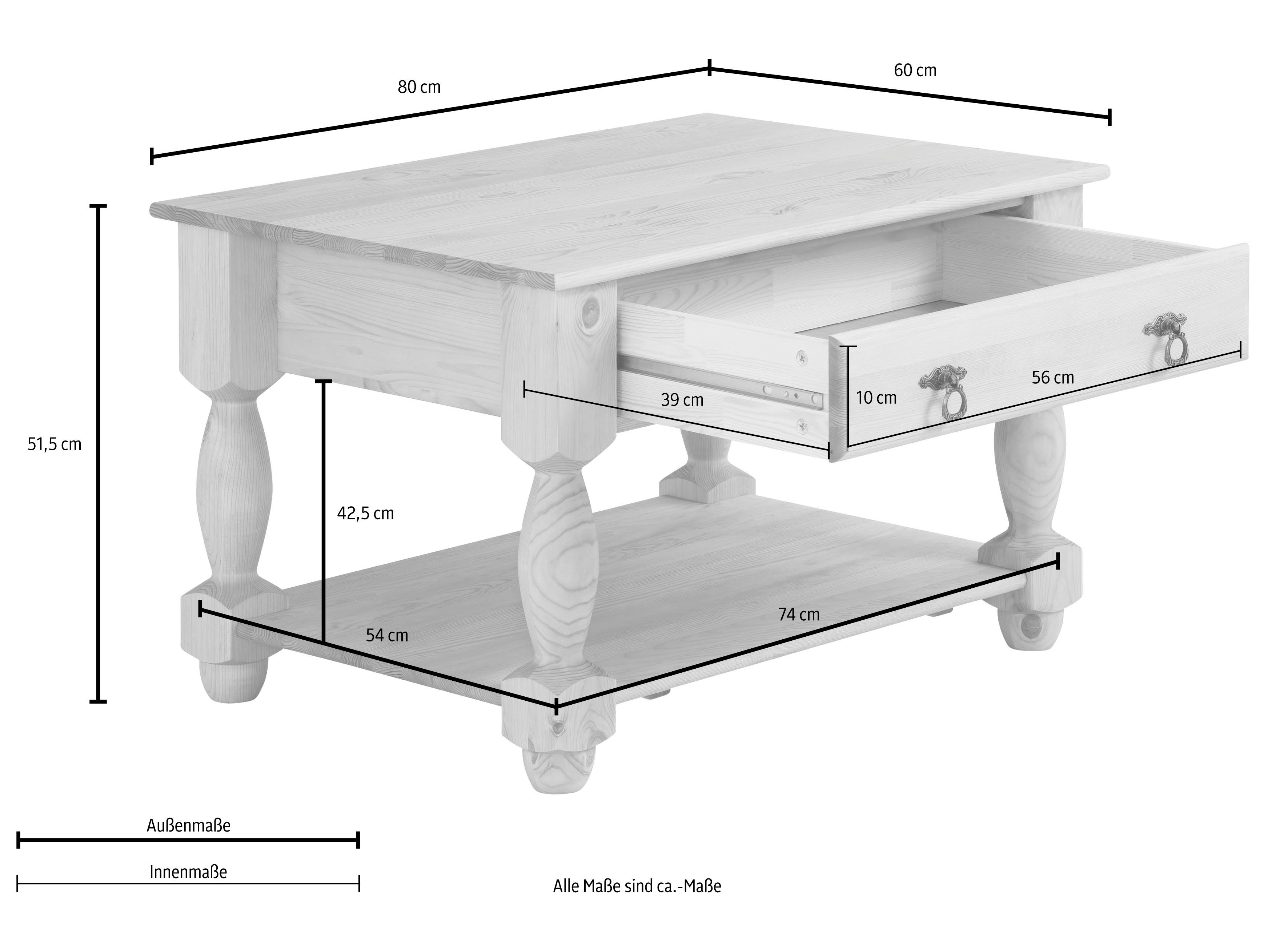 Home affaire Salontafel Sulm met een lade en een plank