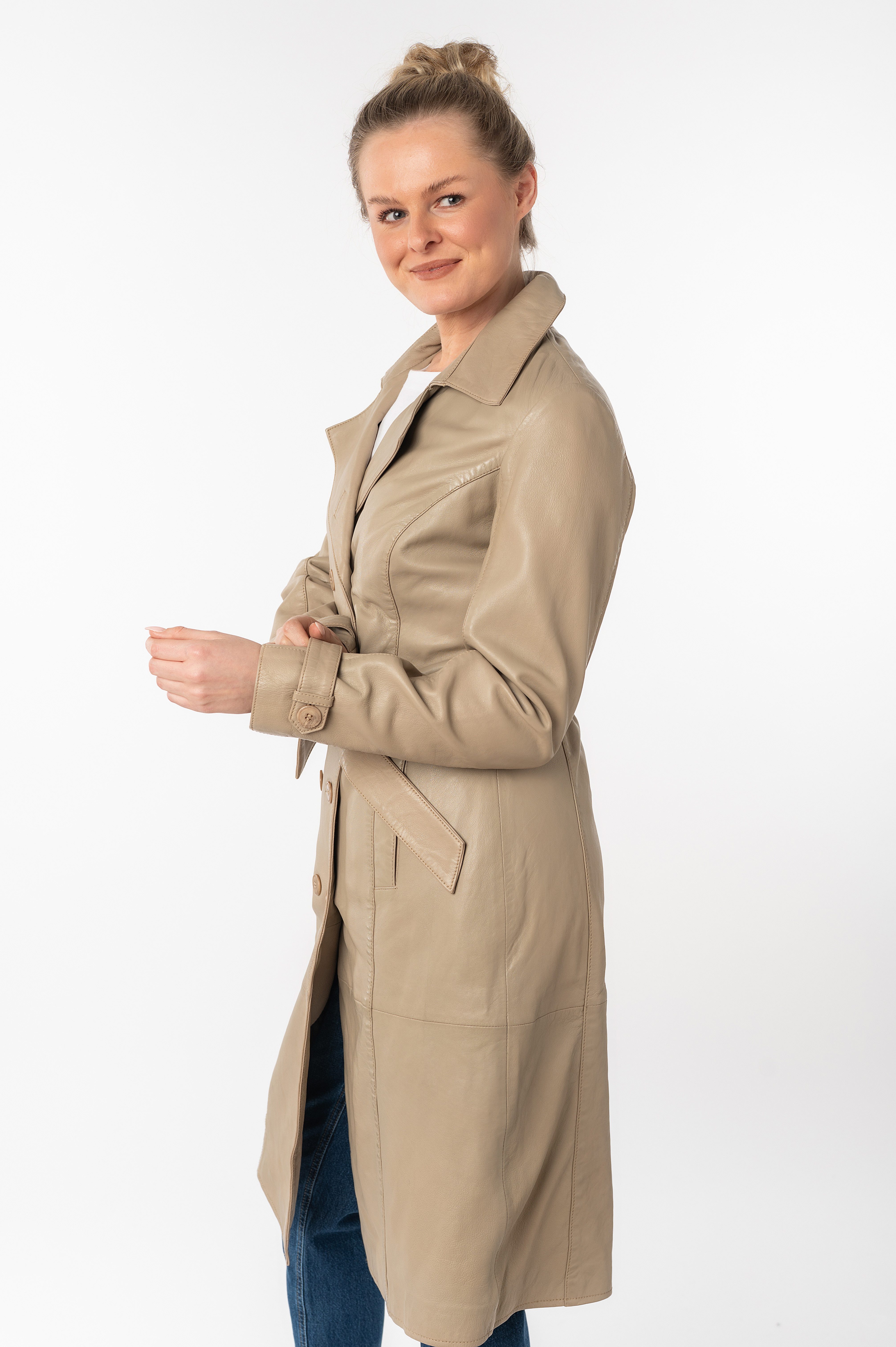 Mauritius Lange, leren jas GWTaruh OT elegante leren trenchcoat met bindceintuur (2-delig)