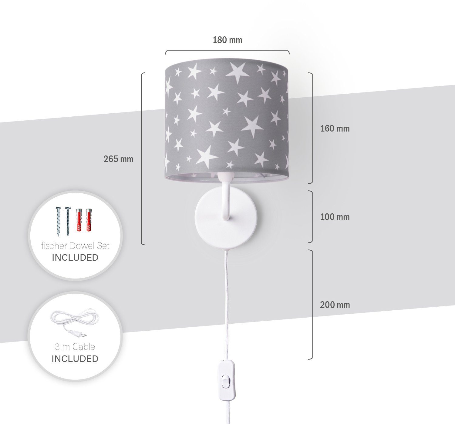Paco Home Wandlamp Capri 315 Lamp kinderkamer babykamer âˆ…18cm sterren kabellengte 3m E14