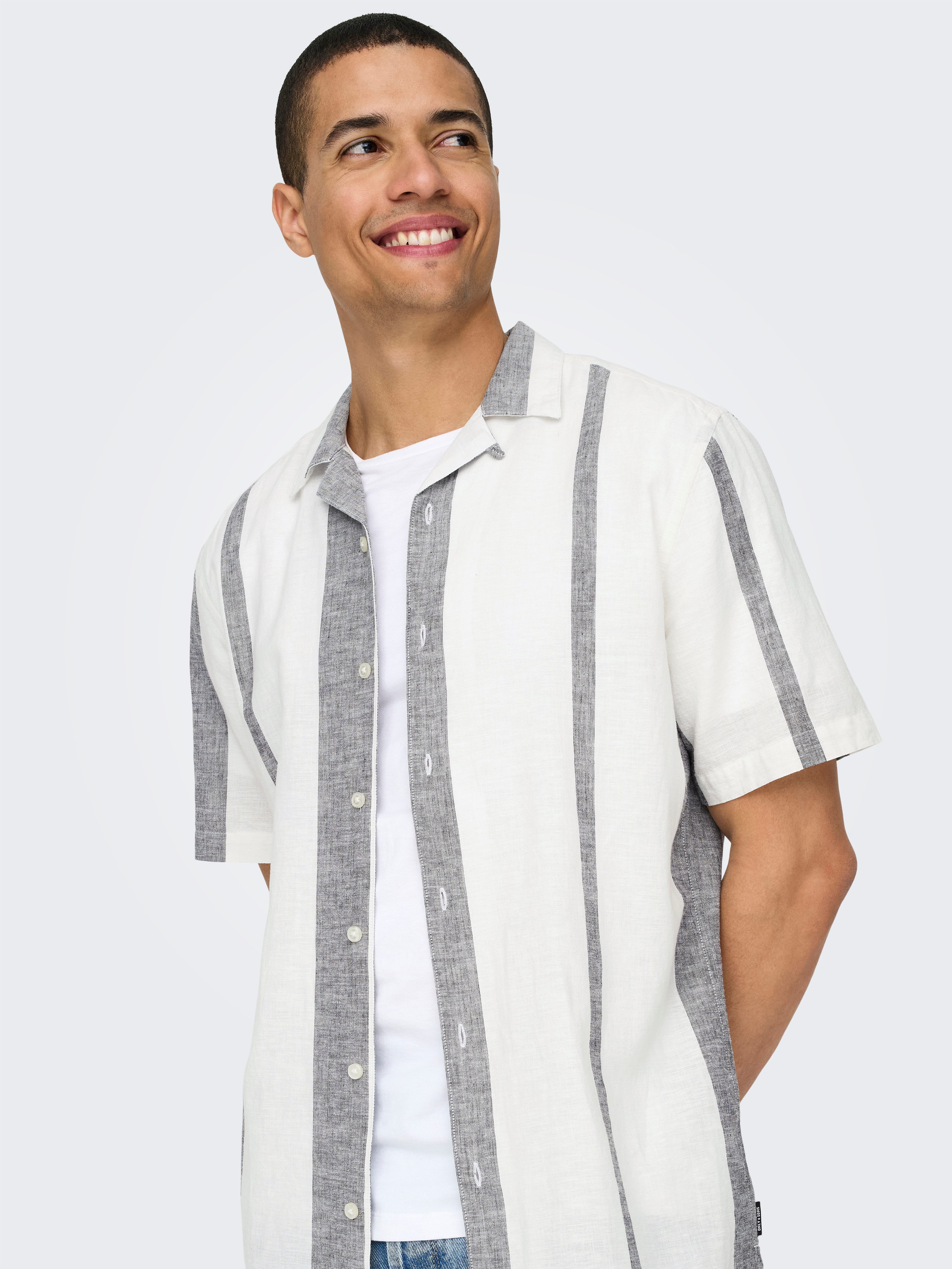 ONLY & SONS Overhemd met korte mouwen ONSCAIDEN SS STRIPE LINEN RESORT NOOS