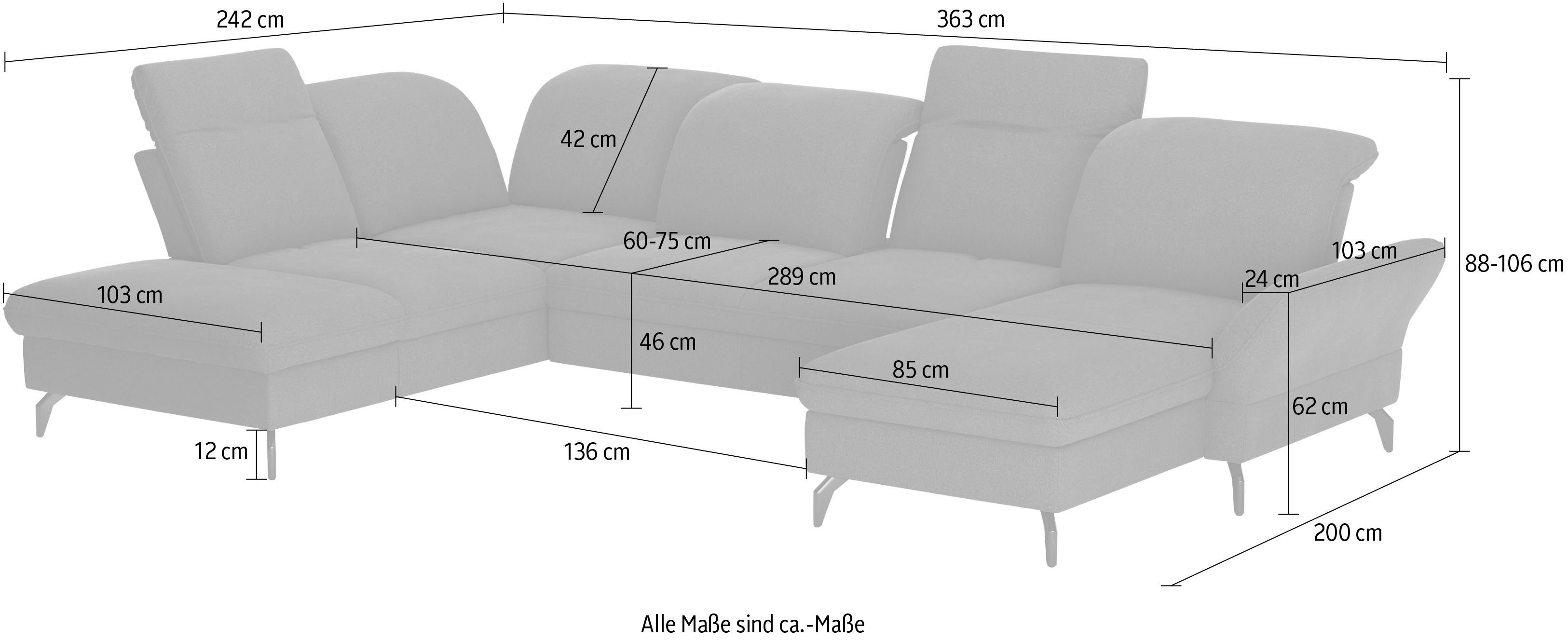 sit&more Zithoek Leandro U-vorm Naar keuze met bed, hoofdbord en armleuningfunctie, en bedkist