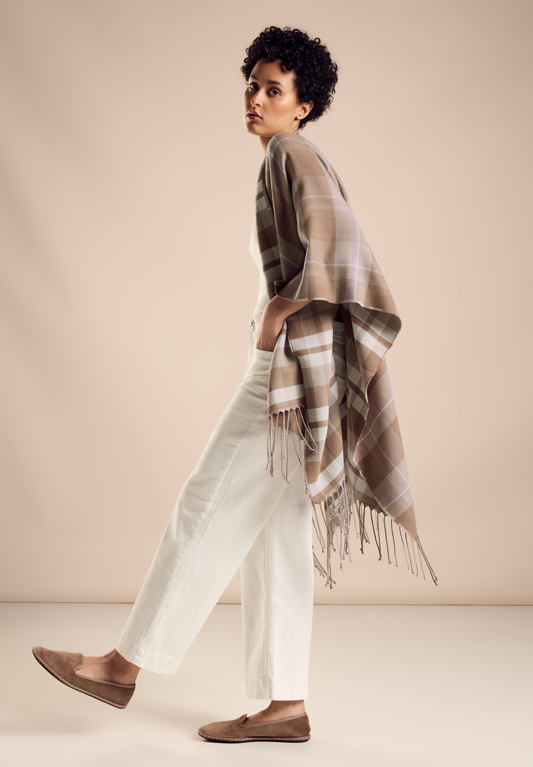 STREET ONE Gebreide poncho met ruitpatroon