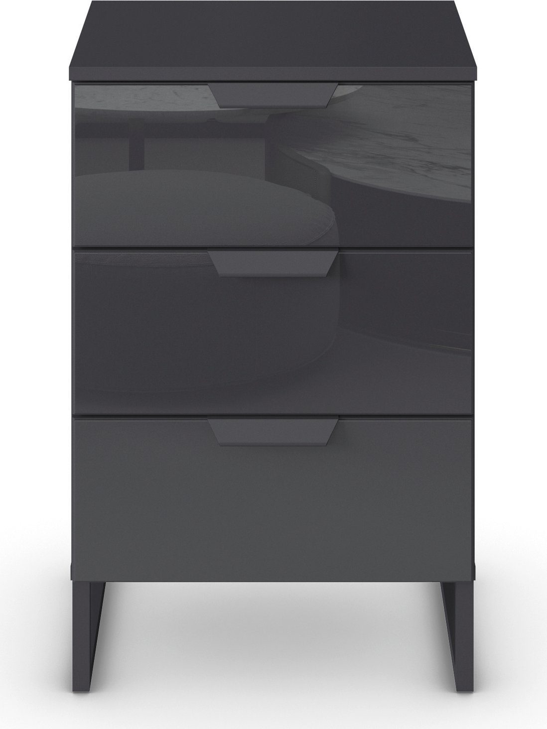 rauch Nachtkastje Modern by Aditio met glazen front en beugelpoot, 3 laden met soft-closefunctie